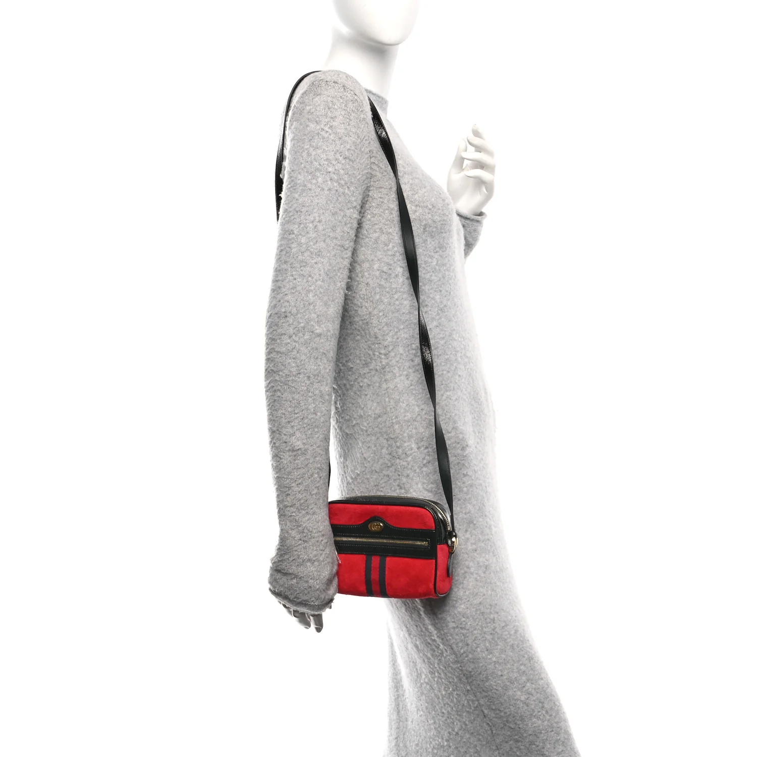 Suede Patent Web Mini Ophidia Shoulder Bag Hibiscus Red Black - Image 2