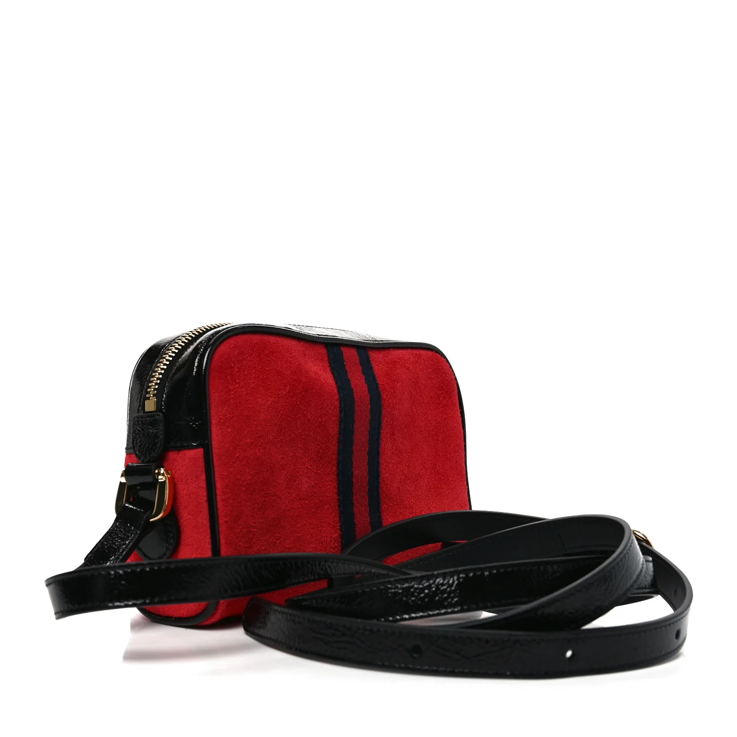 Suede Patent Web Mini Ophidia Shoulder Bag Hibiscus Red Black - Image 3