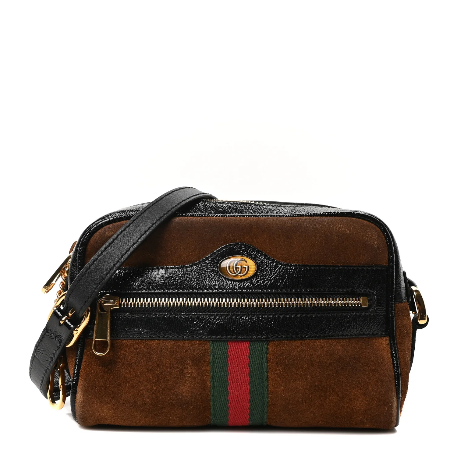 Suede Patent Web Mini Ophidia Shoulder Bag Nocciola Black