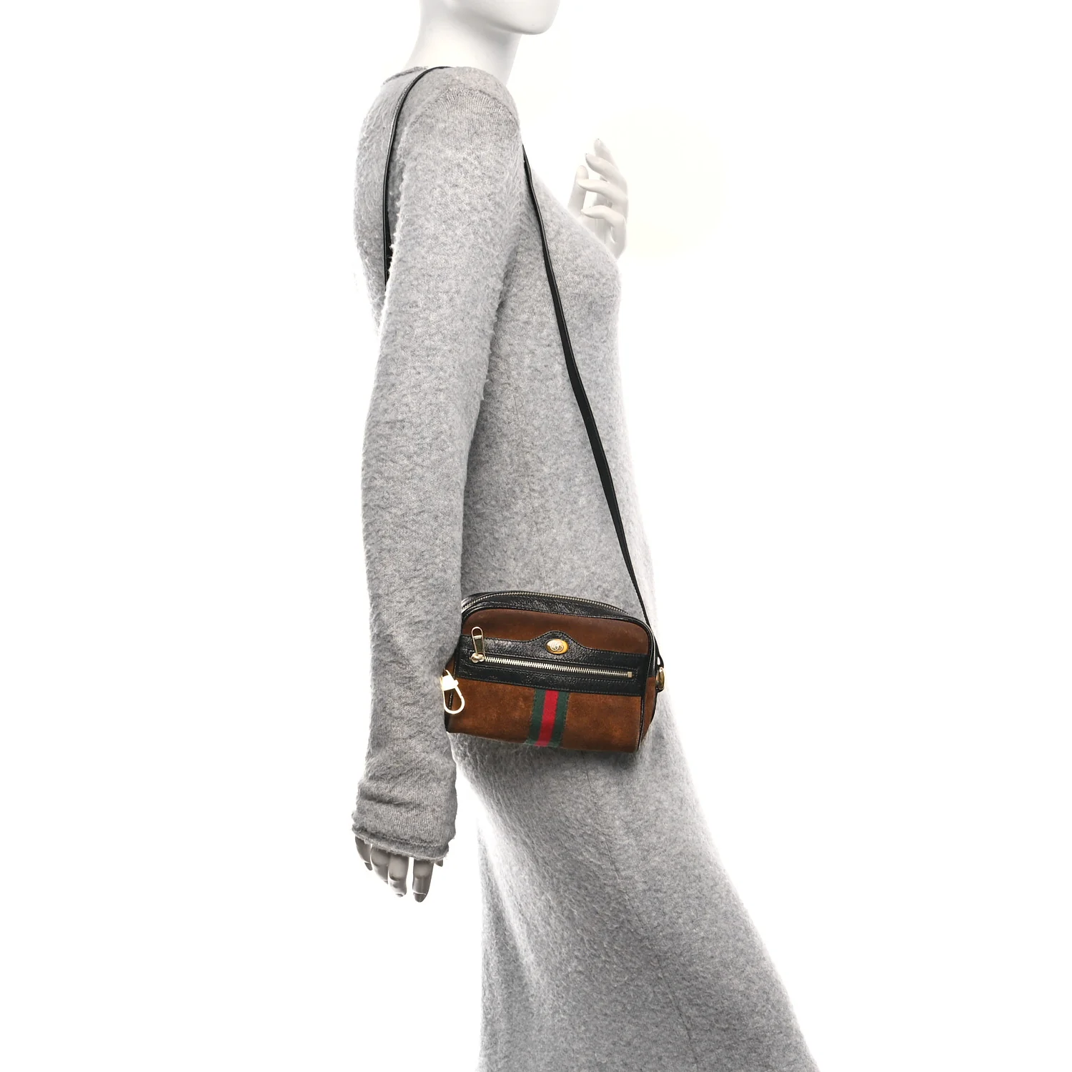 Suede Patent Web Mini Ophidia Shoulder Bag Nocciola Black - Image 2