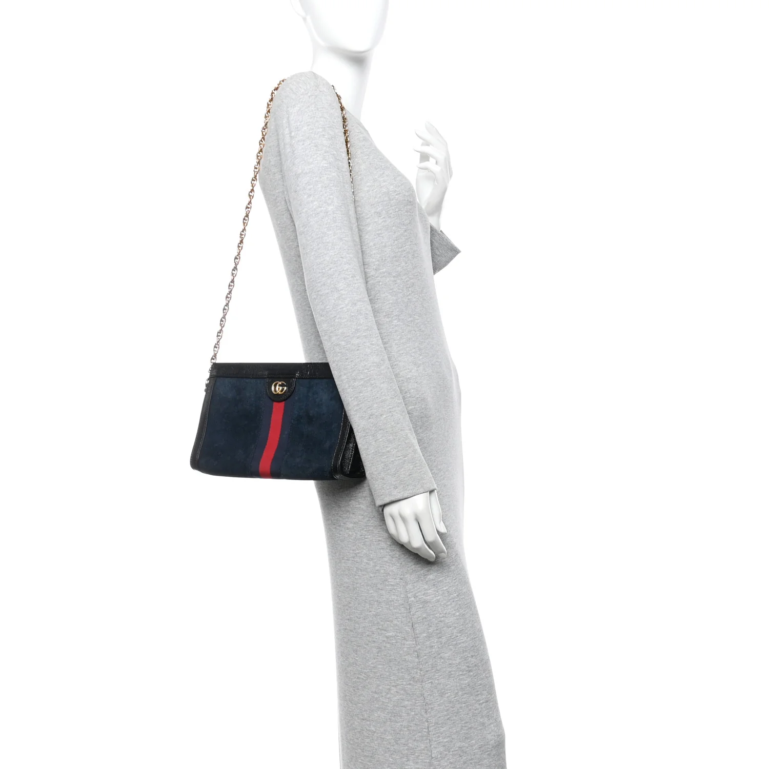 Suede Patent Web Small Ophidia Chain Shoulder Bag Blue Black - Image 2