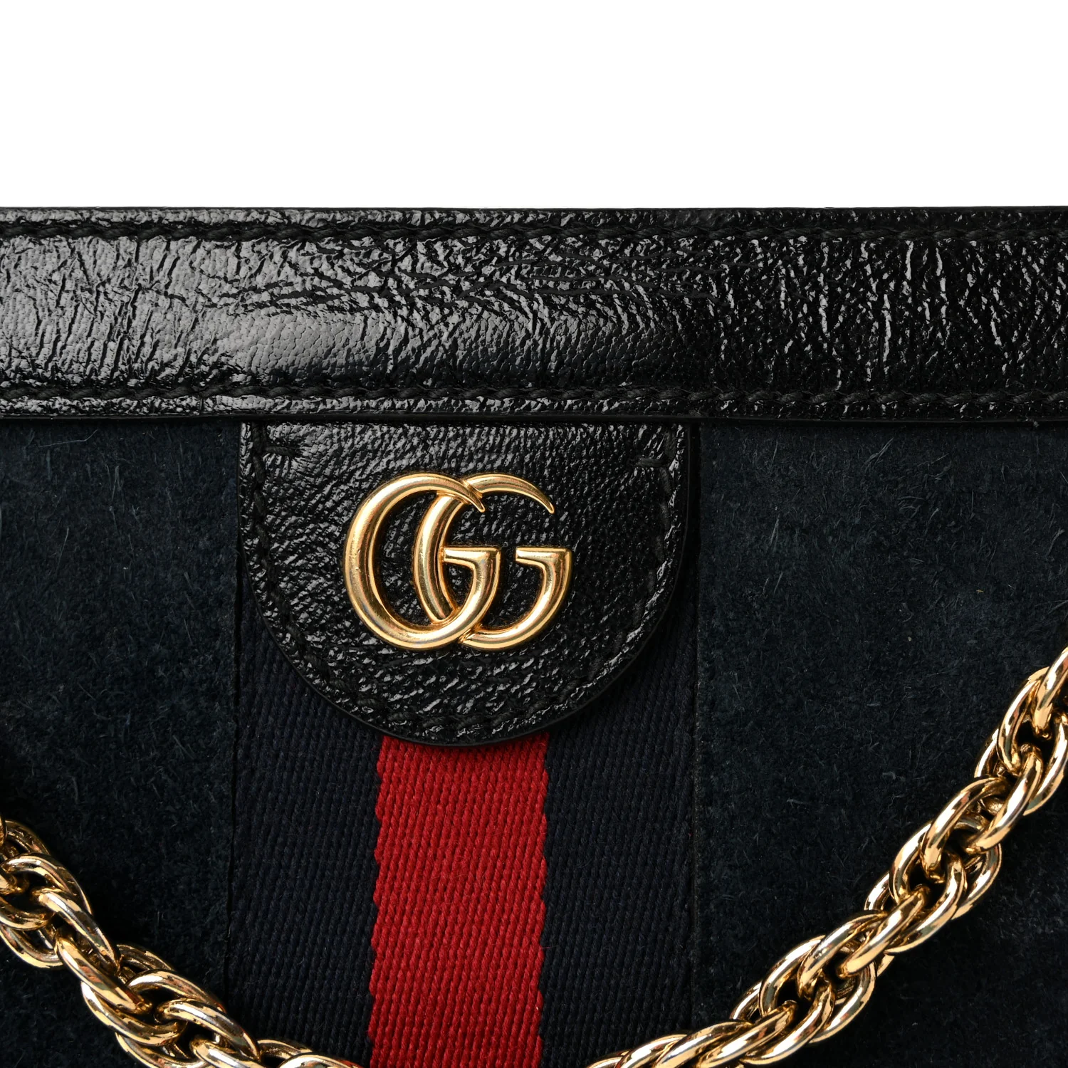 Suede Patent Web Small Ophidia Chain Shoulder Bag Blue Black - Image 8