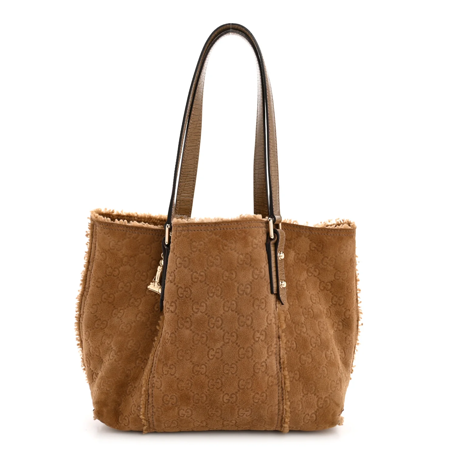 Suede Shearling Guccissima Large Jolicoeur Tote Tan