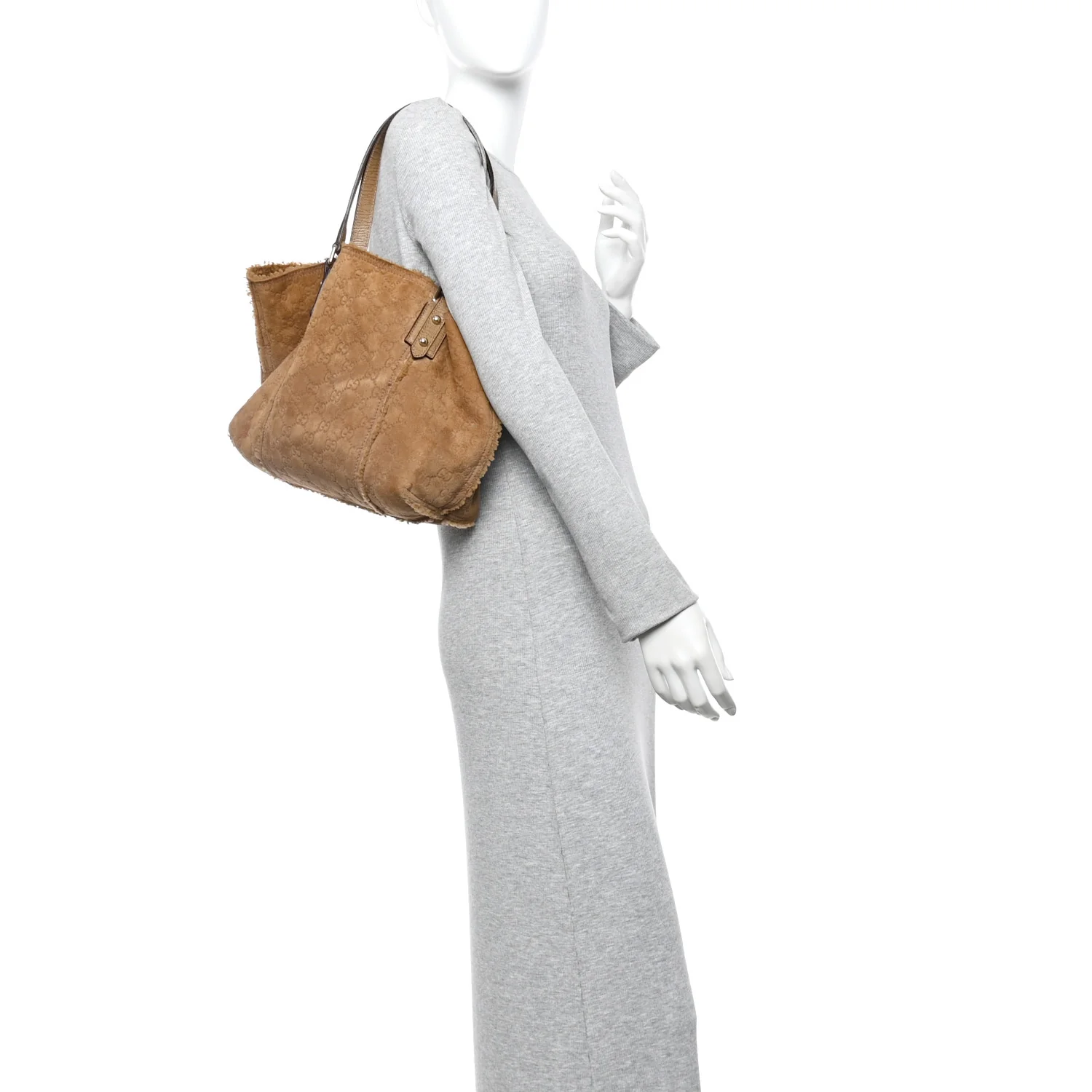 Suede Shearling Guccissima Large Jolicoeur Tote Tan - Image 2