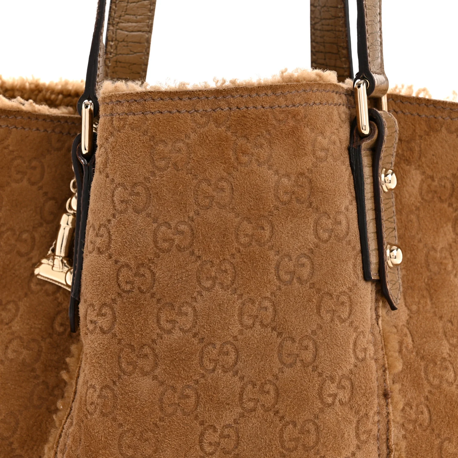Suede Shearling Guccissima Large Jolicoeur Tote Tan - Image 9