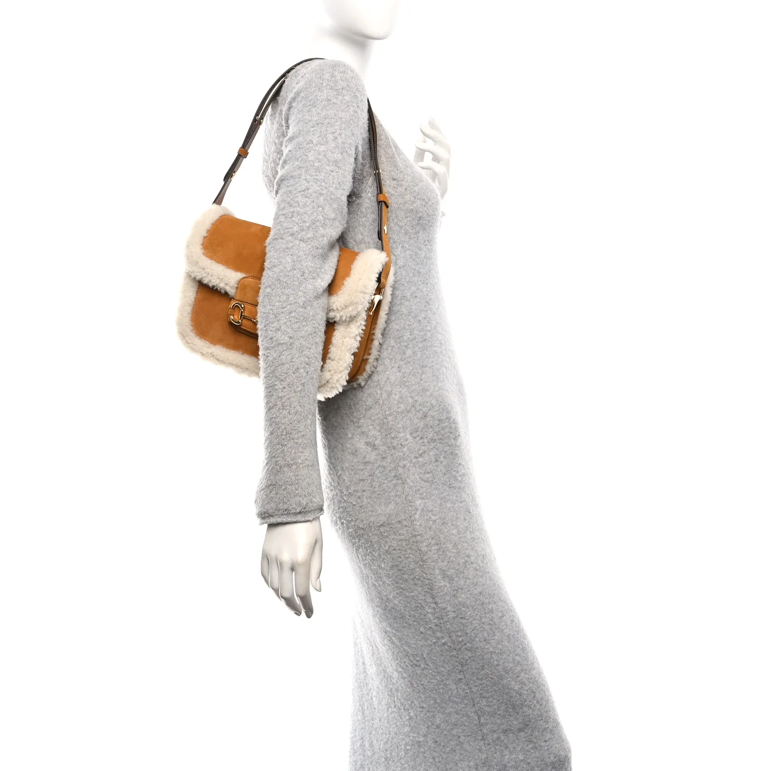 Suede Shearling Horsebit 1955 Shoulder Bag Brown - Image 2