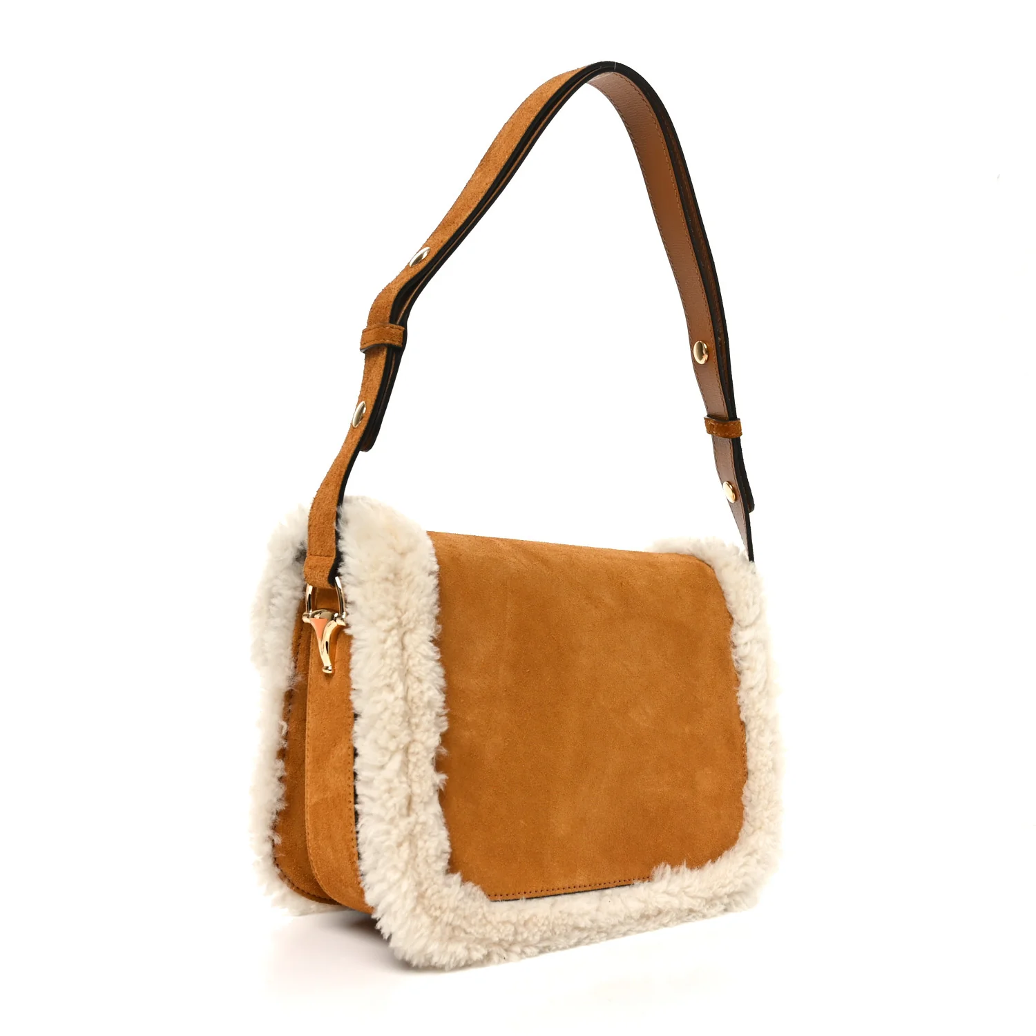Suede Shearling Horsebit 1955 Shoulder Bag Honey Beige Milk - Image 2