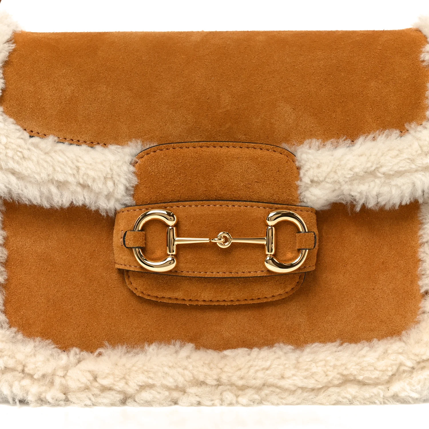Suede Shearling Horsebit 1955 Shoulder Bag Honey Beige Milk - Image 8