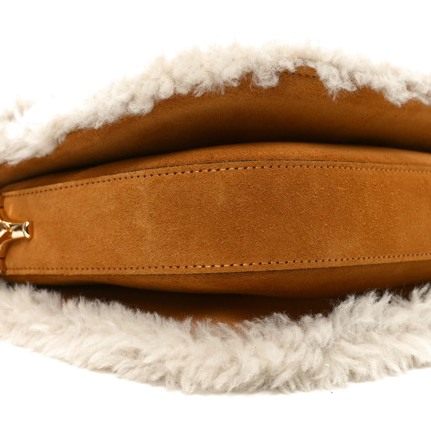 Suede Shearling Horsebit 1955 Shoulder Bag Honey Beige Milk - Image 9
