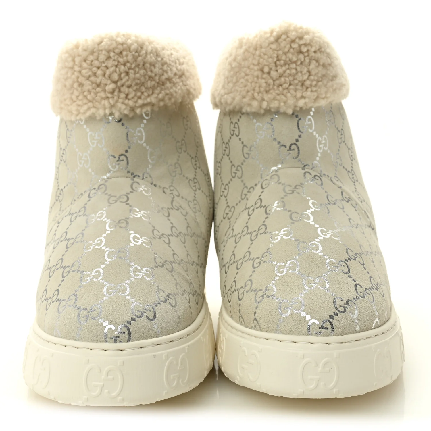 Suede Shearling Monogram Womens Prestige Booties 40 Grey Silver - Image 2