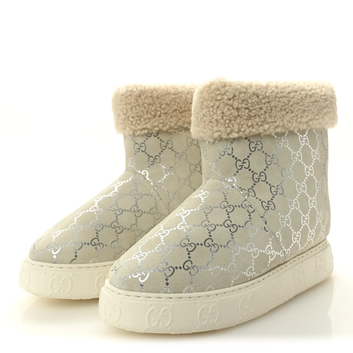 Suede Shearling Monogram Womens Prestige Booties 40 Grey Silver - Image 3