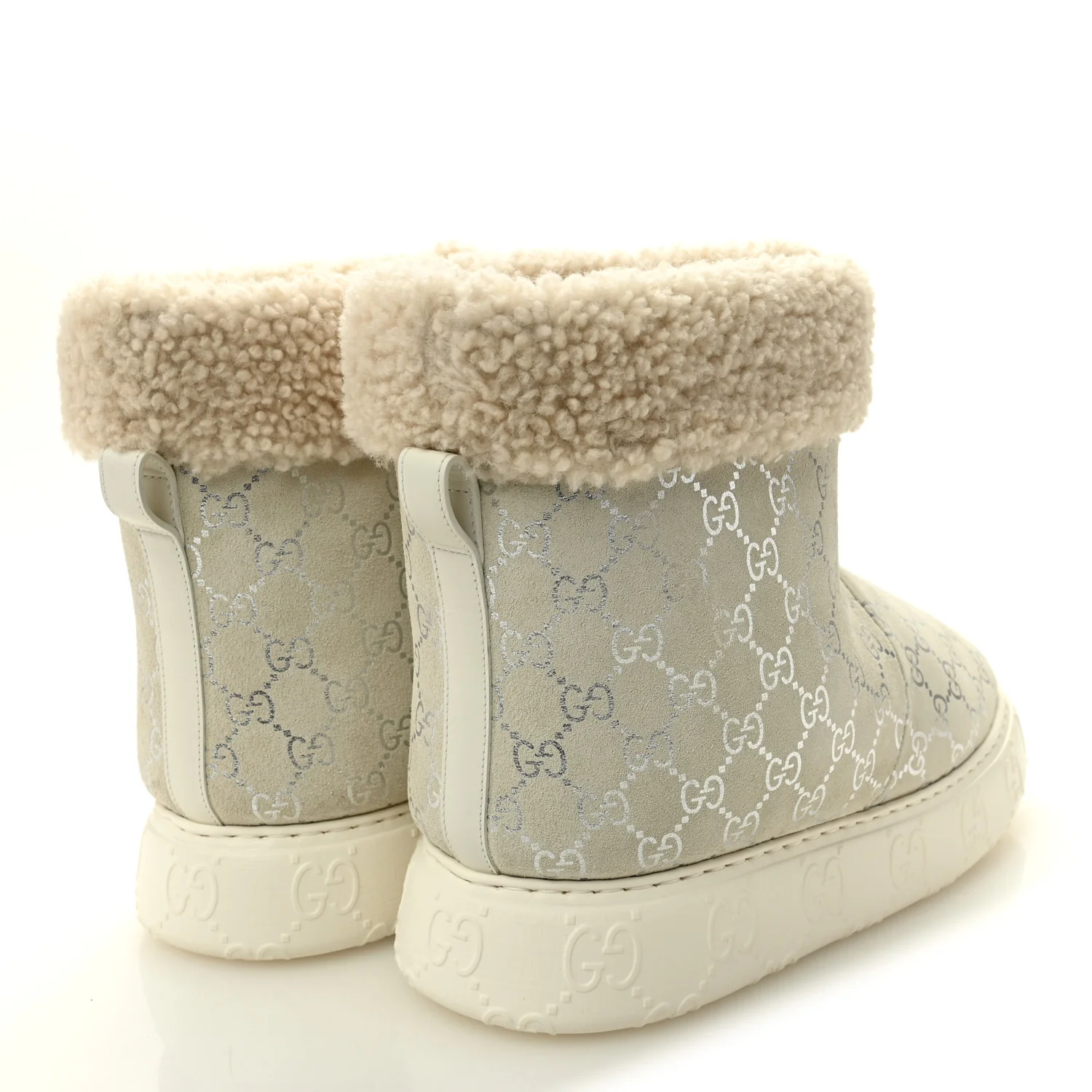 Suede Shearling Monogram Womens Prestige Booties 40 Grey Silver - Image 4