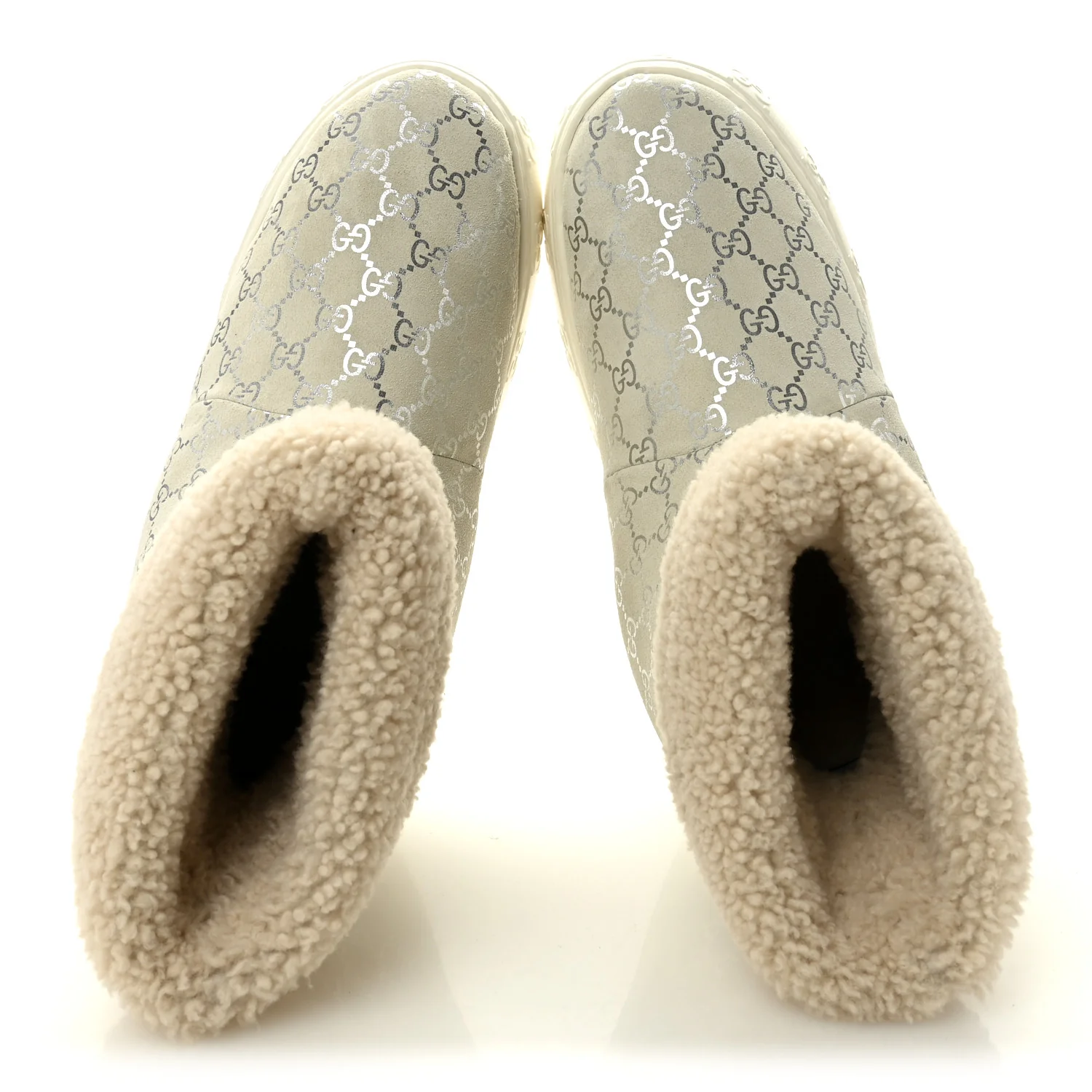 Suede Shearling Monogram Womens Prestige Booties 40 Grey Silver - Image 5