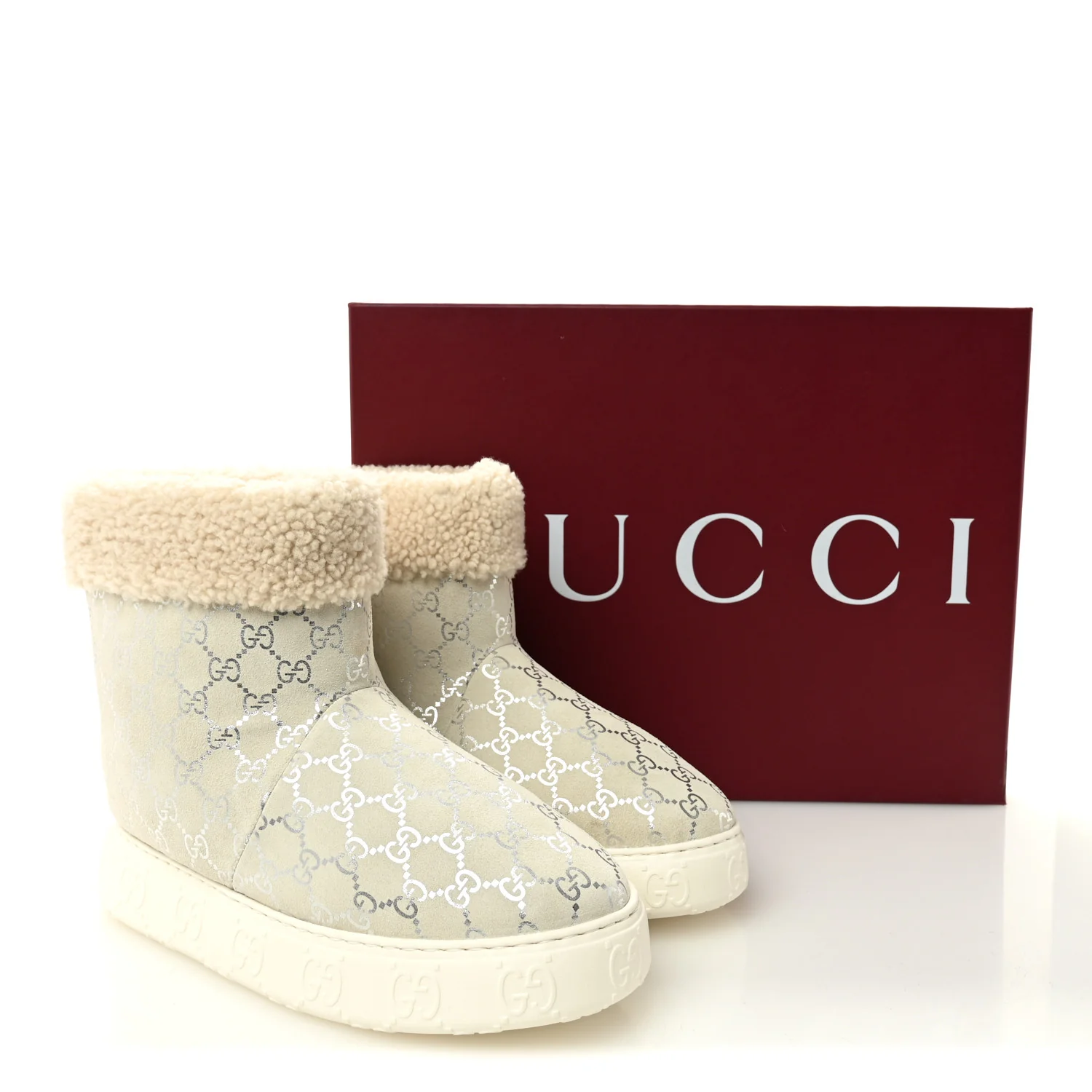 Suede Shearling Monogram Womens Prestige Booties 40 Grey Silver - Image 9