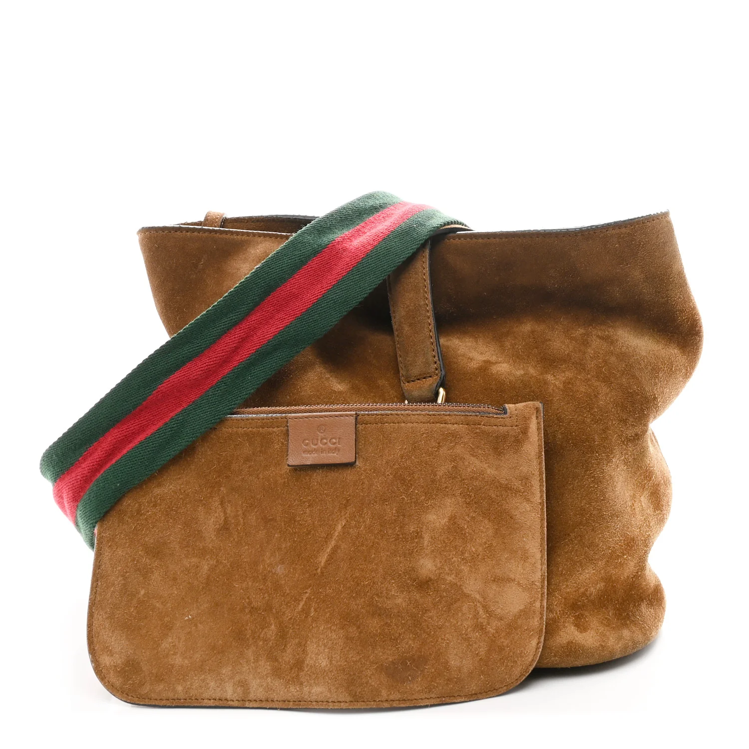 Suede Web Small Jackie Bucket Bag Brown - Image 2