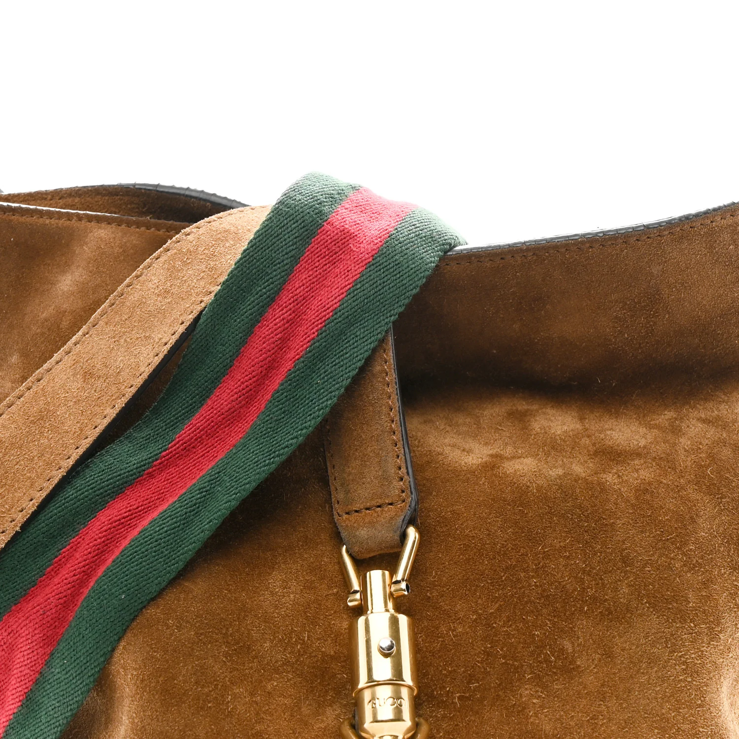 Suede Web Small Jackie Bucket Bag Brown - Image 9
