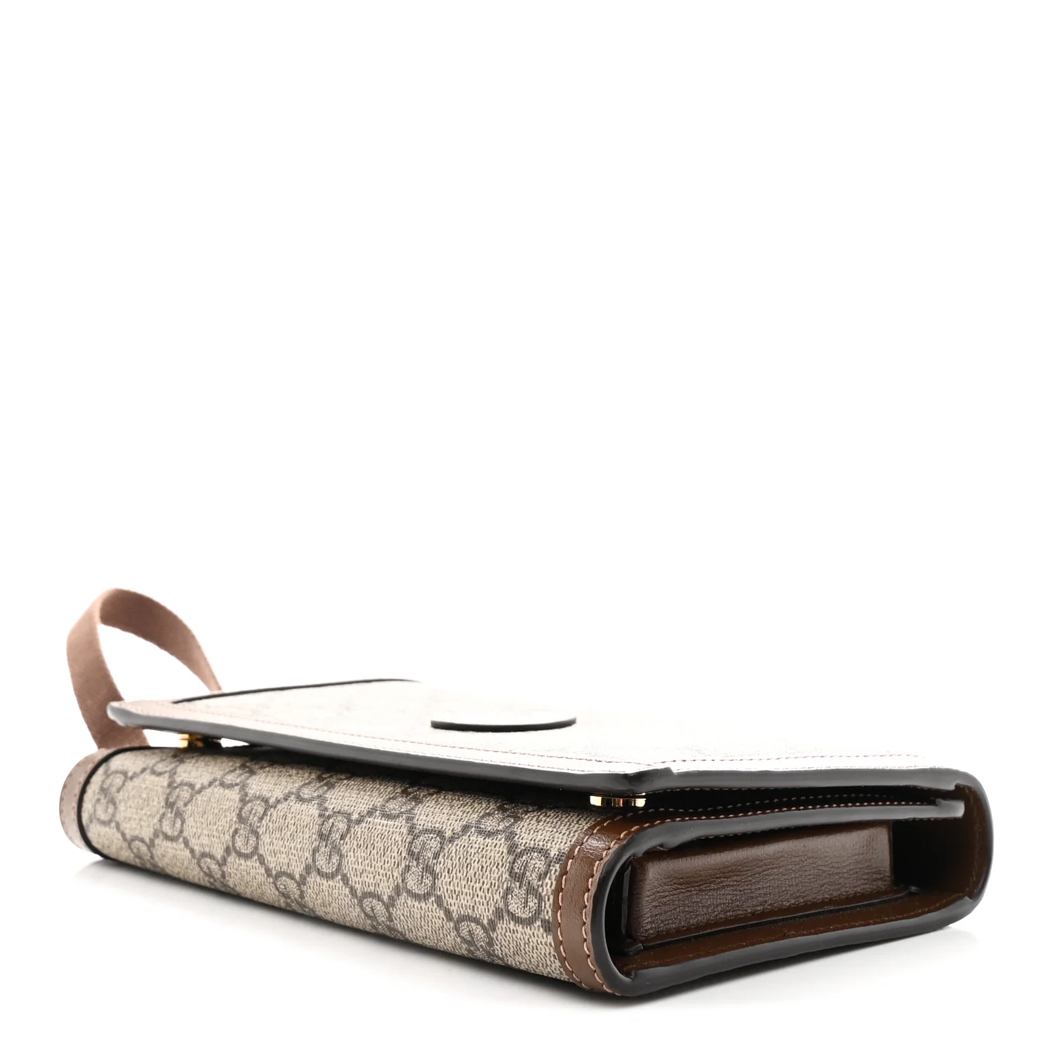 Supreme Monogram Textured Calfskin Retro Interlocking G Medium Wallet On Strap Beige Ebony Brown Sugar - Image 4