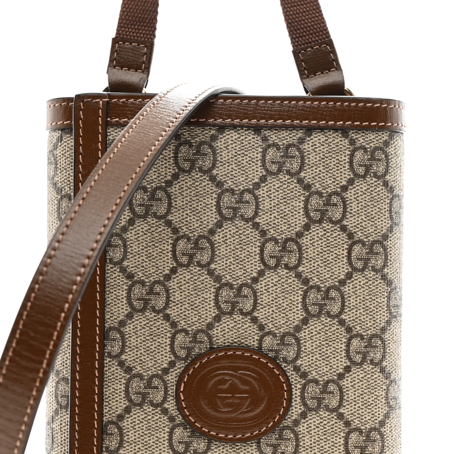 Supreme Monogram Textured Calfskin Retro Interlocking G Medium Wallet On Strap Beige Ebony Brown Sugar - Image 8