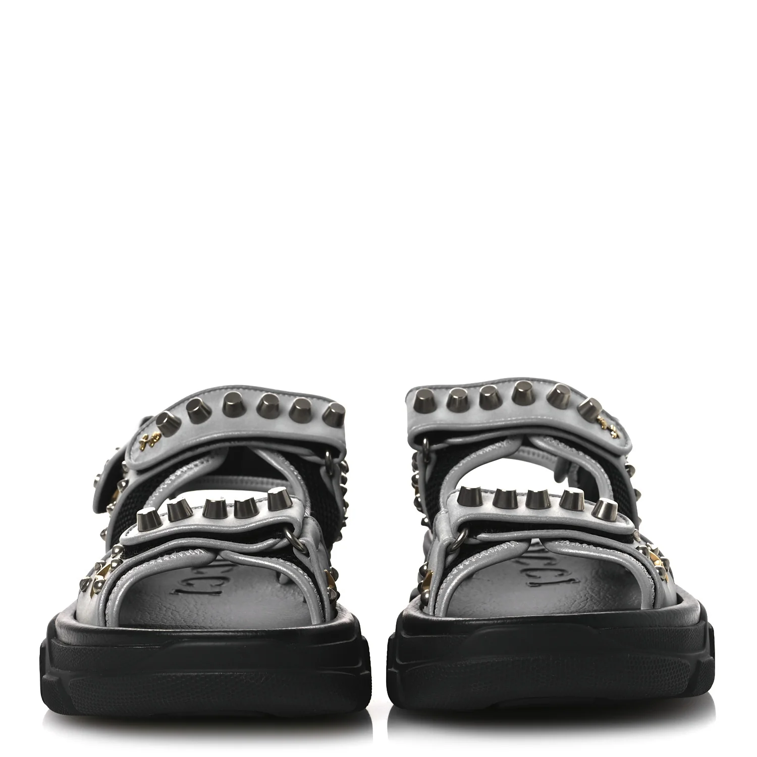 Technical Canvas Calfskin Reflective Studded Mens Aguru Sandals 6.5 Silver Black - Image 3