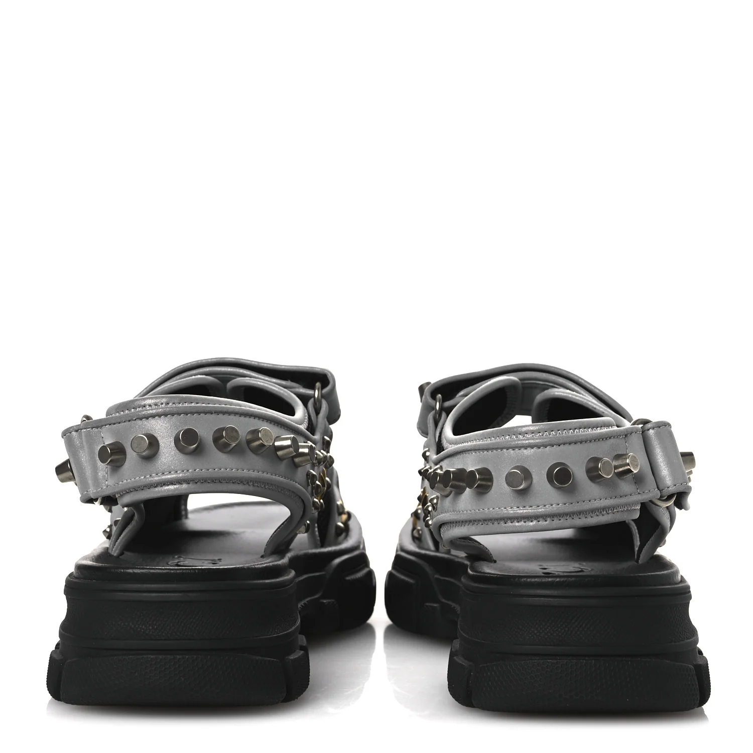 Technical Canvas Calfskin Reflective Studded Mens Aguru Sandals 6.5 Silver Black - Image 6