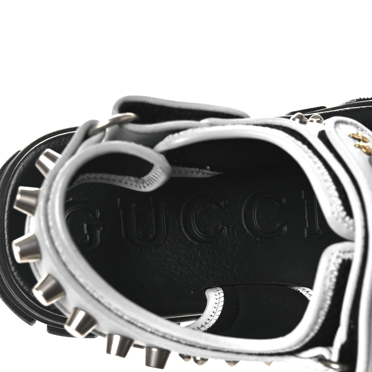Technical Canvas Calfskin Reflective Studded Mens Aguru Sandals 6.5 Silver Black - Image 9