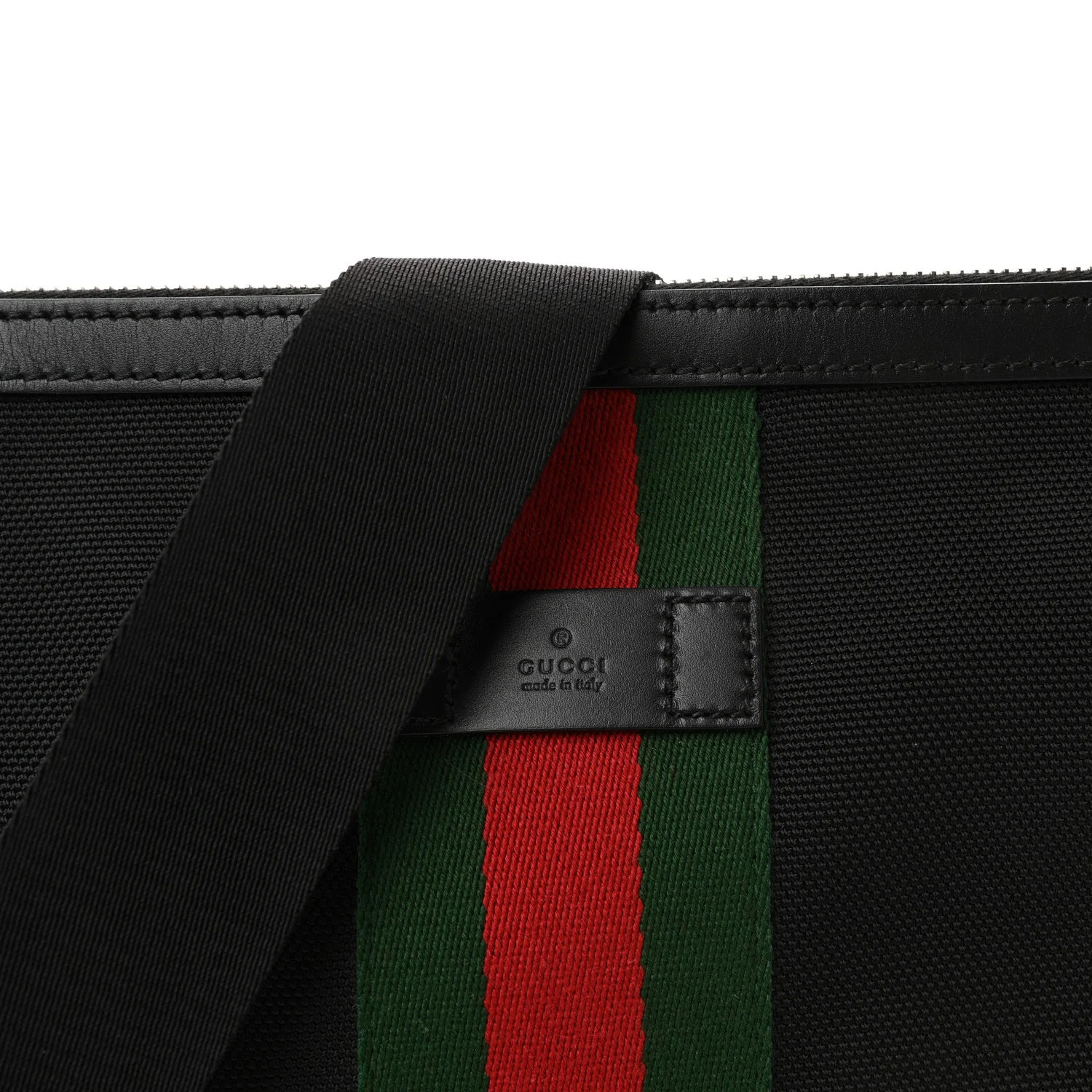 Techno Canvas Selleria Calfskin Web Small Flat Messenger Bag Black - Image 8