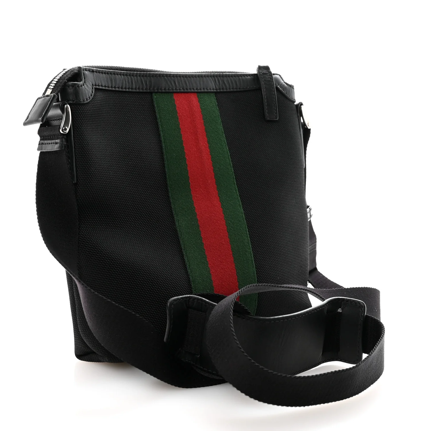 Techno Canvas Selleria Calfskin Web Small Flat Messenger Bag Black - Image 3