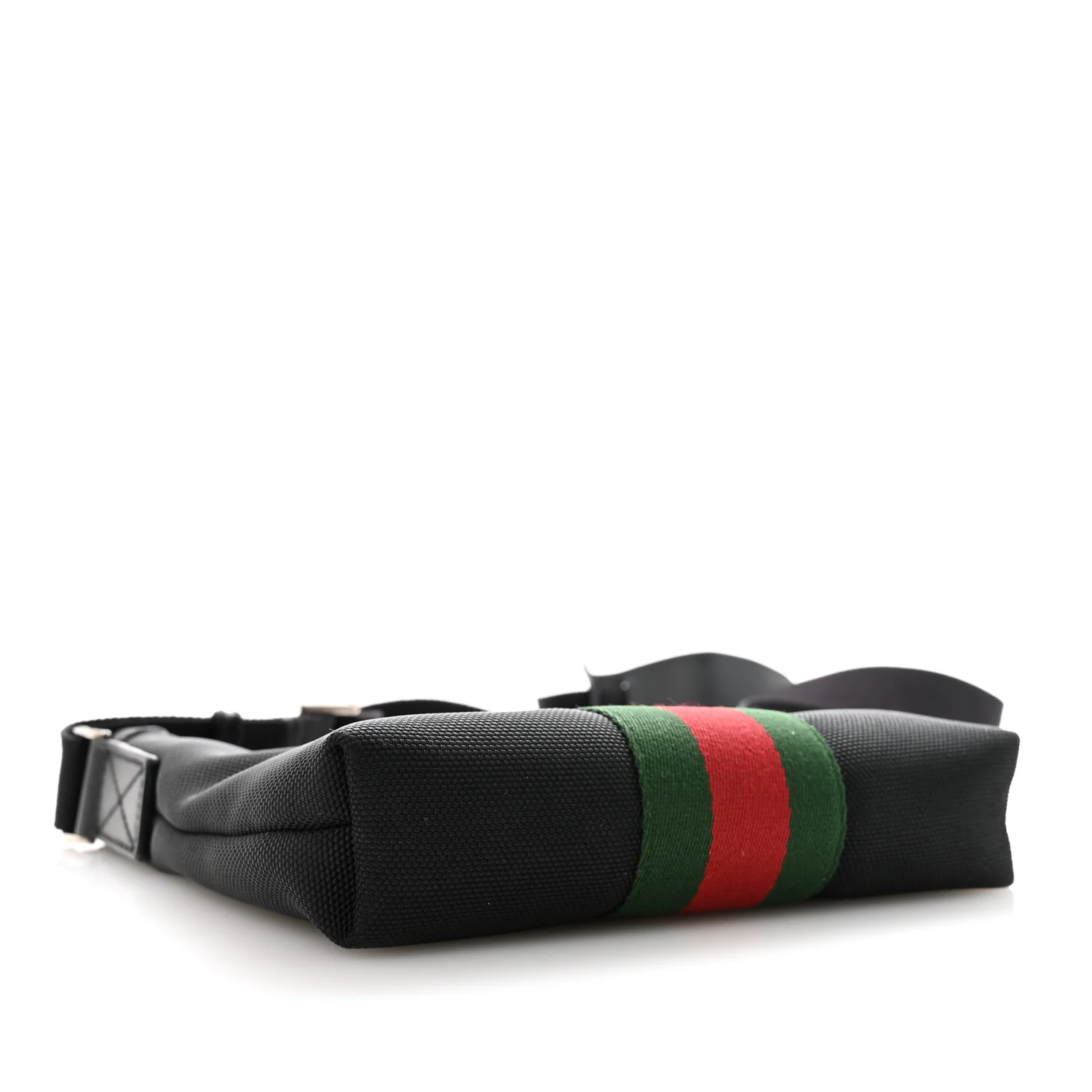 Techno Canvas Selleria Calfskin Web Small Flat Messenger Bag Black - Image 4
