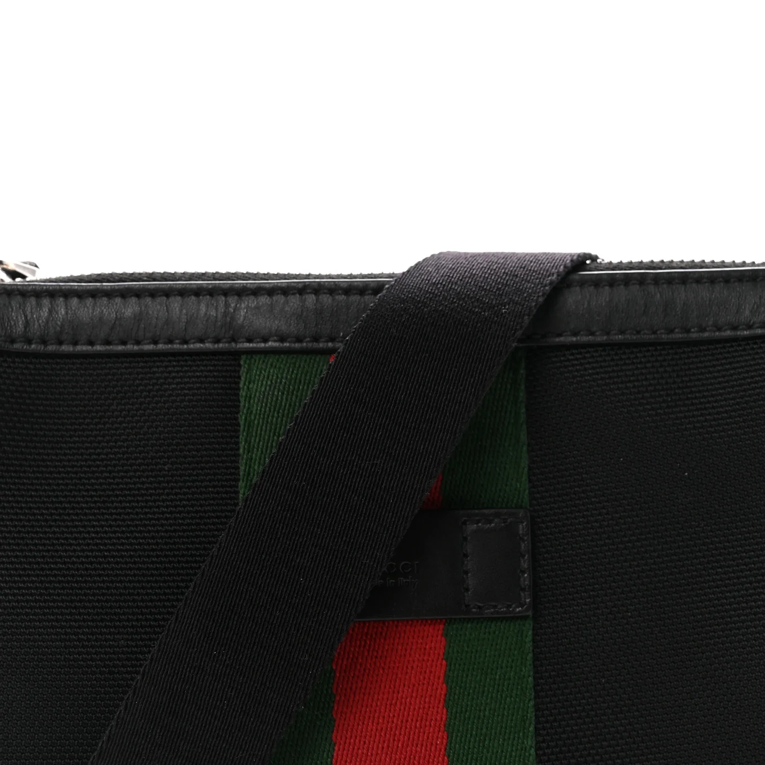 Techno Canvas Selleria Calfskin Web Small Flat Messenger Bag Black - Image 8