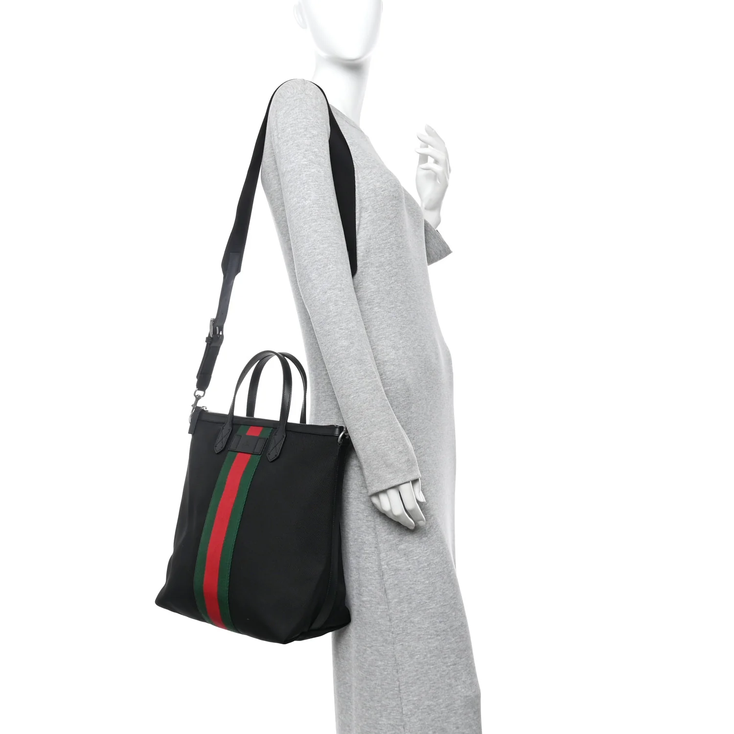 Techno Canvas Web Top Handle Shoulder Bag Black - Image 3