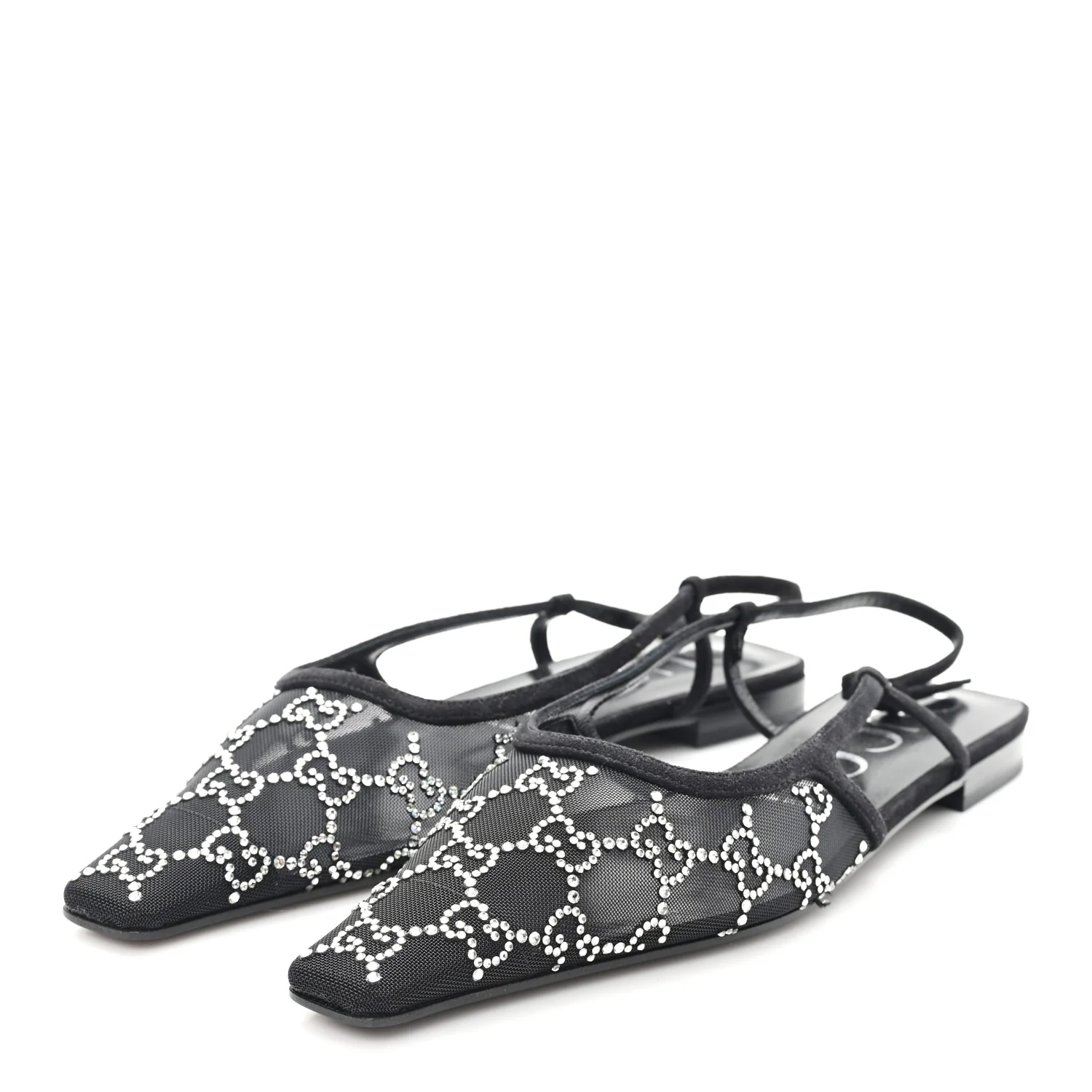 Tela Retino Kid Scamosciato Crystal GG Monogram Square Demi Ballet Flats 40 Black - Image 4