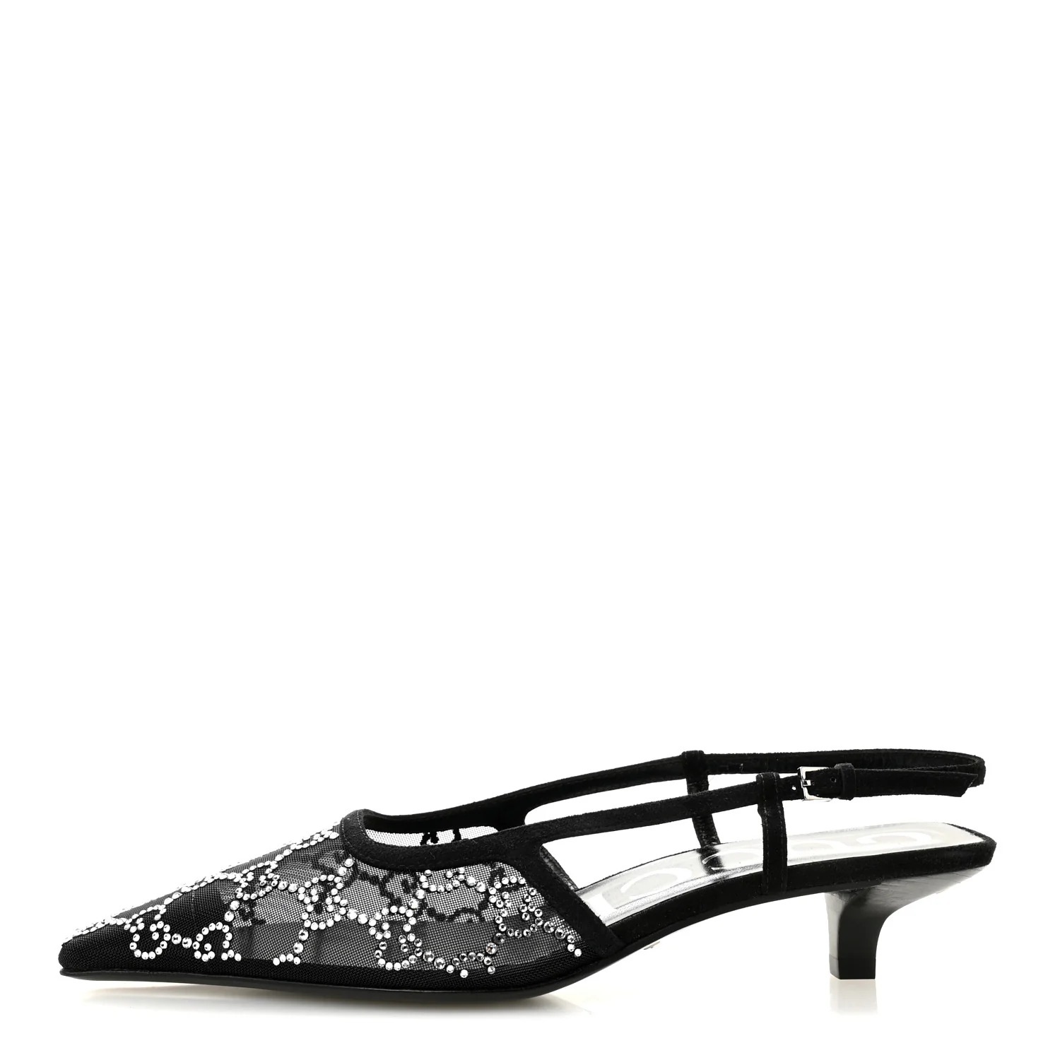 Tela Retino Kid Scamosciato Crystal GG Monogram Square G 35mm Slingback Pumps 36.5 Black