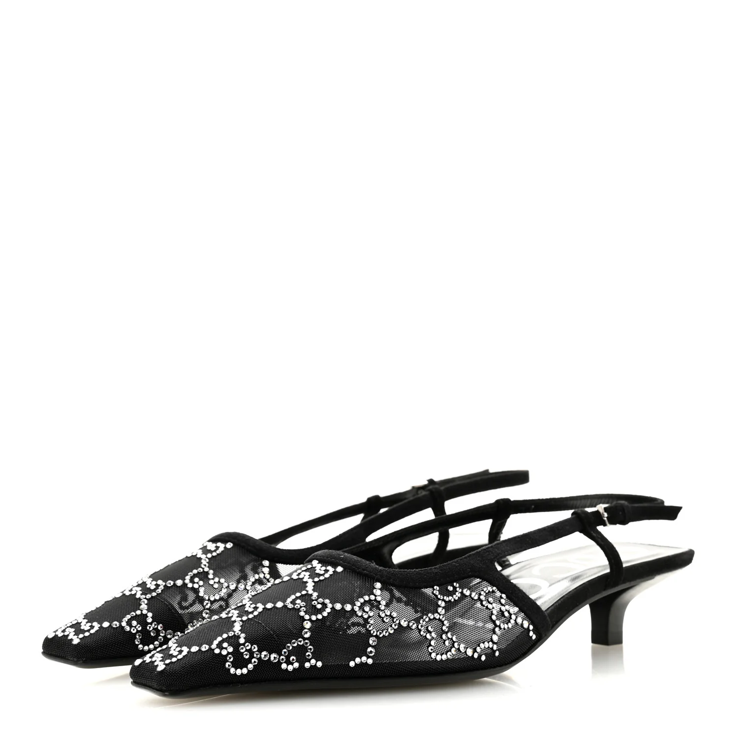 Tela Retino Kid Scamosciato Crystal GG Monogram Square G 35mm Slingback Pumps 36.5 Black - Image 4