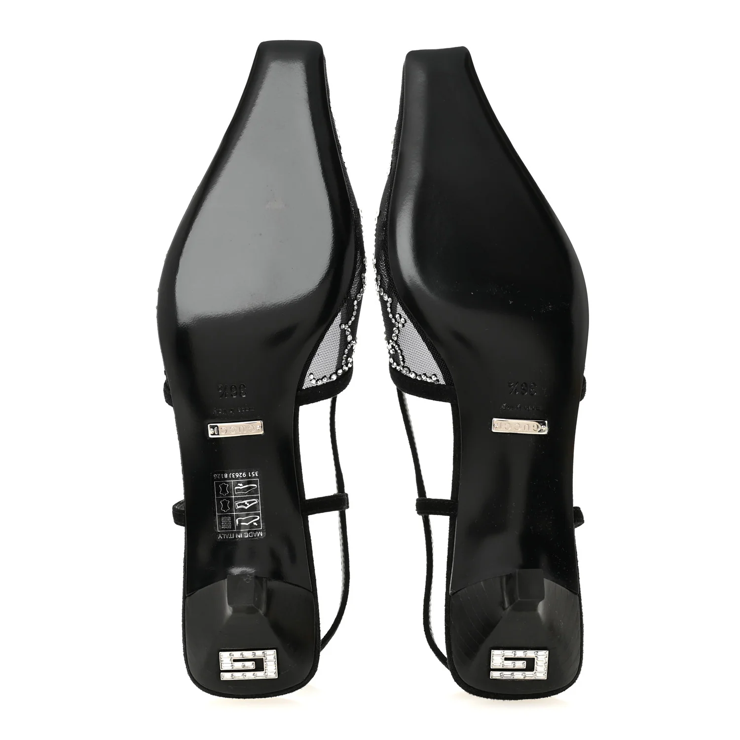Tela Retino Kid Scamosciato Crystal GG Monogram Square G 35mm Slingback Pumps 36.5 Black - Image 6