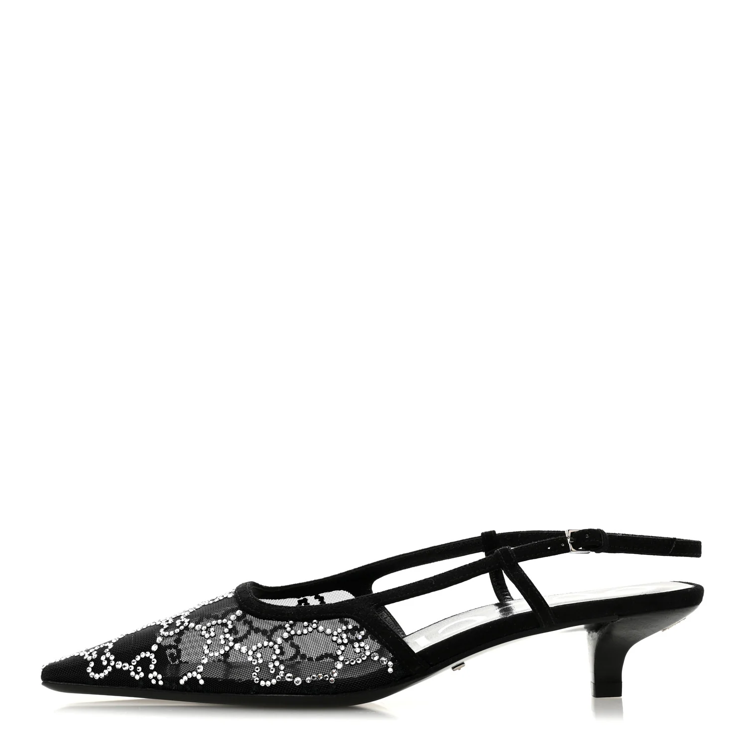Tela Retino Kid Scamosciato Crystal GG Monogram Square G 35mm Slingback Pumps 37 Black