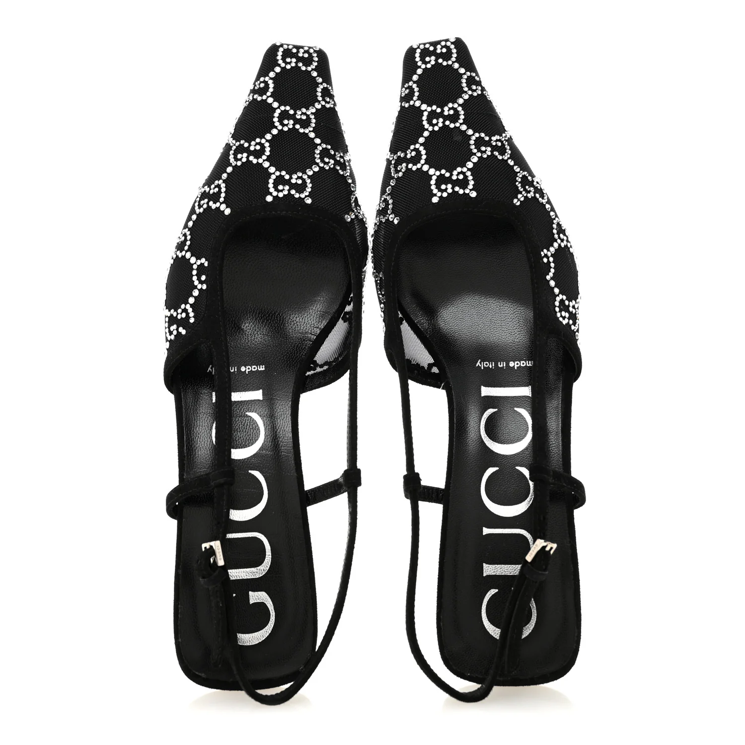 Tela Retino Kid Scamosciato Crystal GG Monogram Square G 35mm Slingback Pumps 37 Black - Image 2