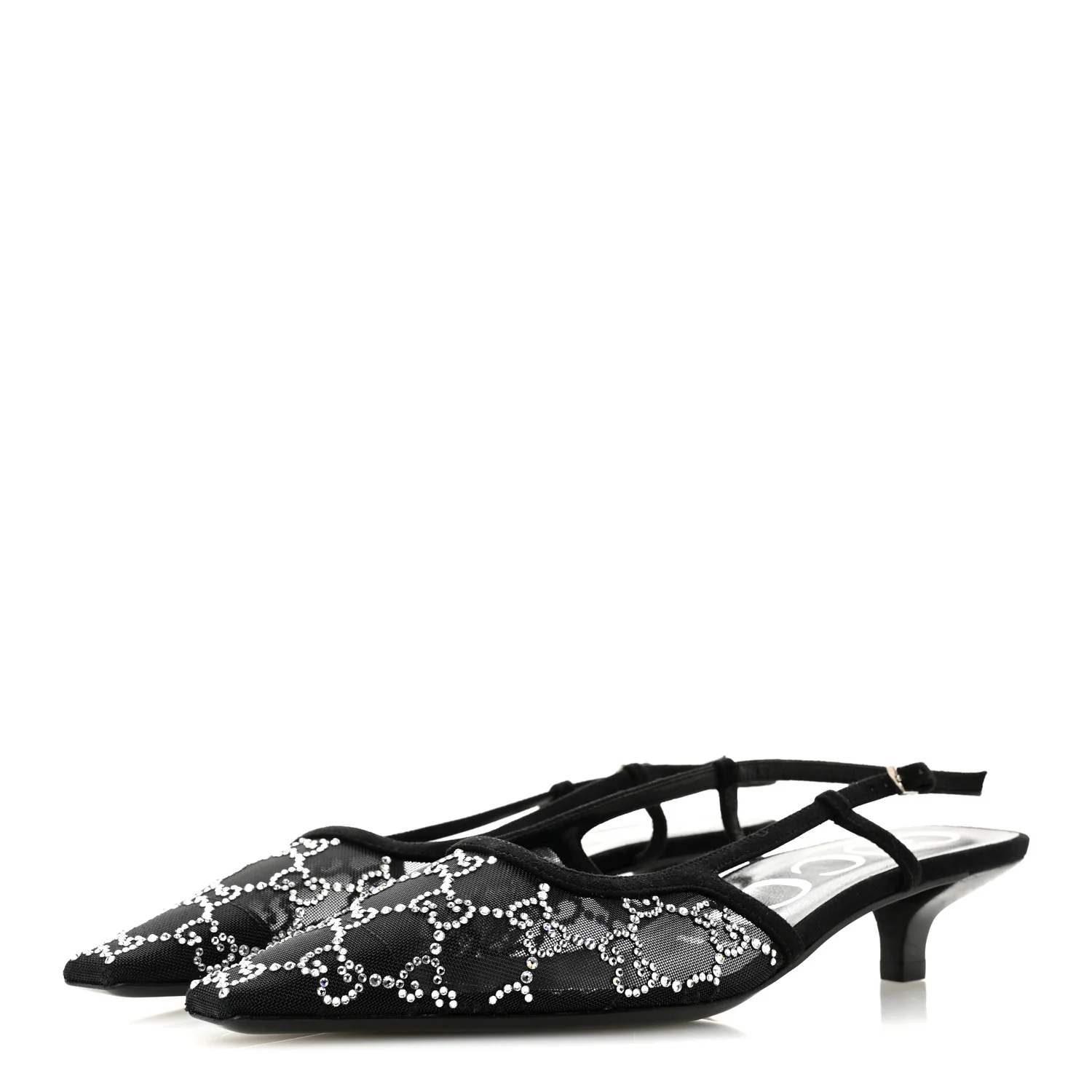 Tela Retino Kid Scamosciato Crystal GG Monogram Square G 35mm Slingback Pumps 37 Black - Image 4