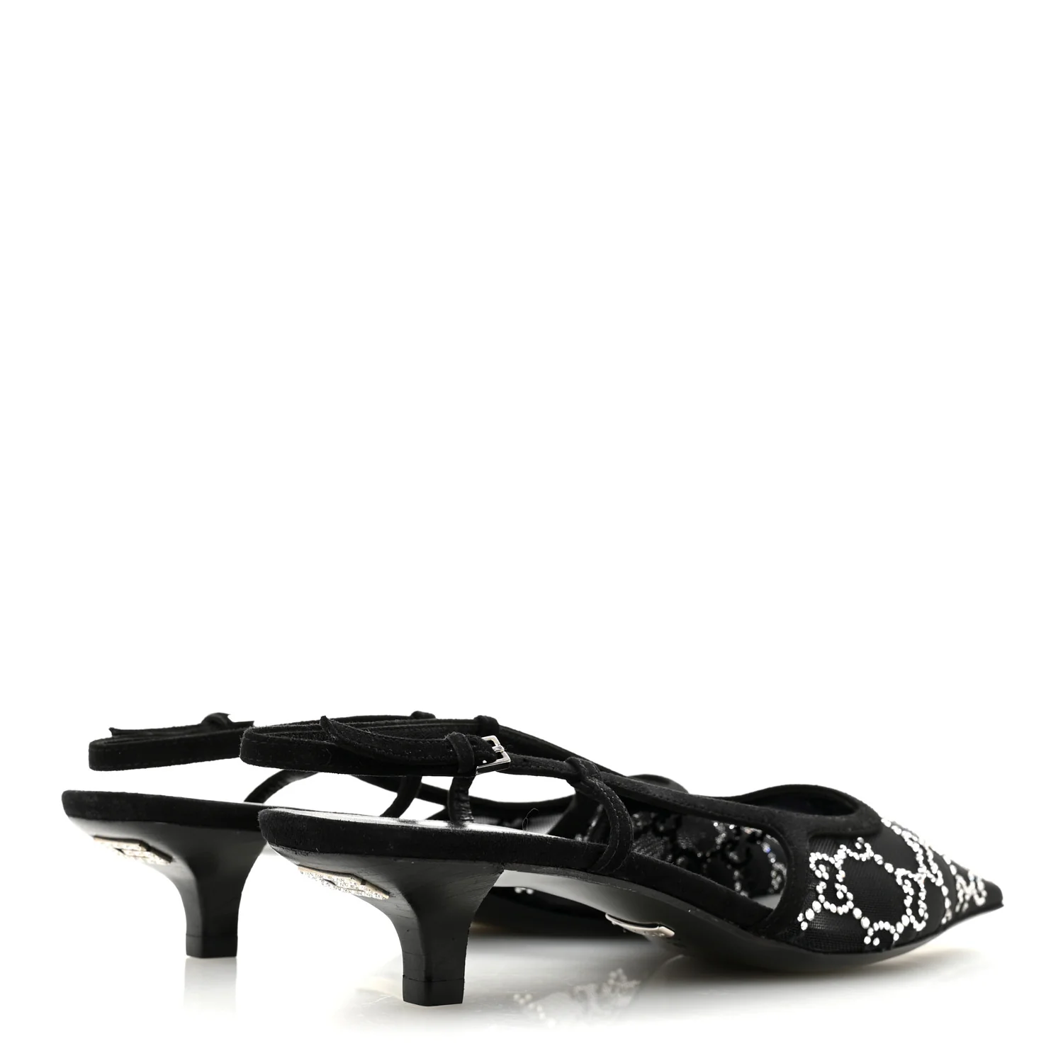 Tela Retino Kid Scamosciato Crystal GG Monogram Square G 35mm Slingback Pumps 37 Black - Image 5