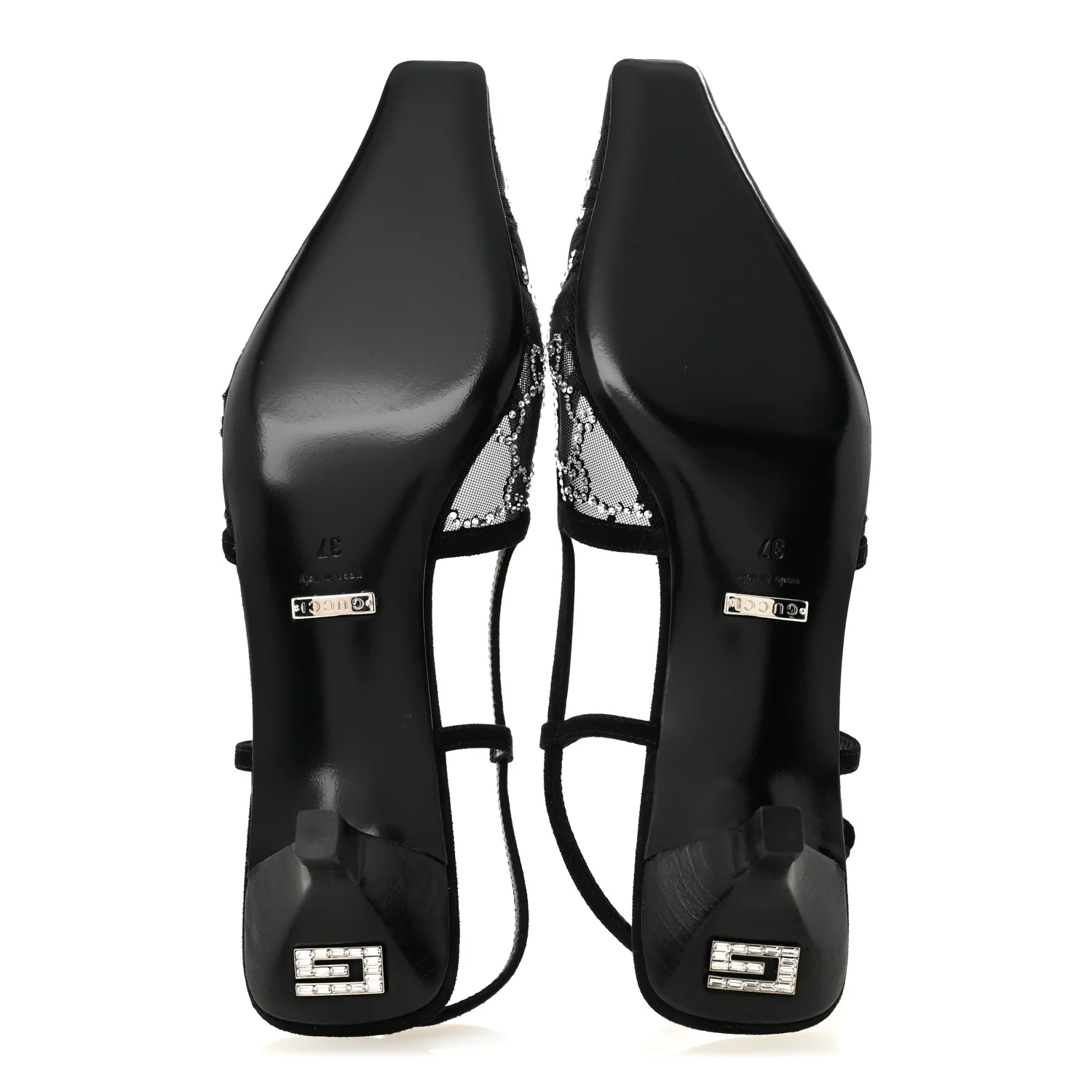 Tela Retino Kid Scamosciato Crystal GG Monogram Square G 35mm Slingback Pumps 37 Black - Image 6