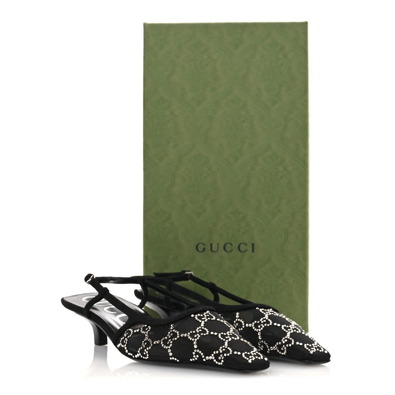 Tela Retino Kid Scamosciato Crystal GG Monogram Square G 35mm Slingback Pumps 38 Black - Image 10