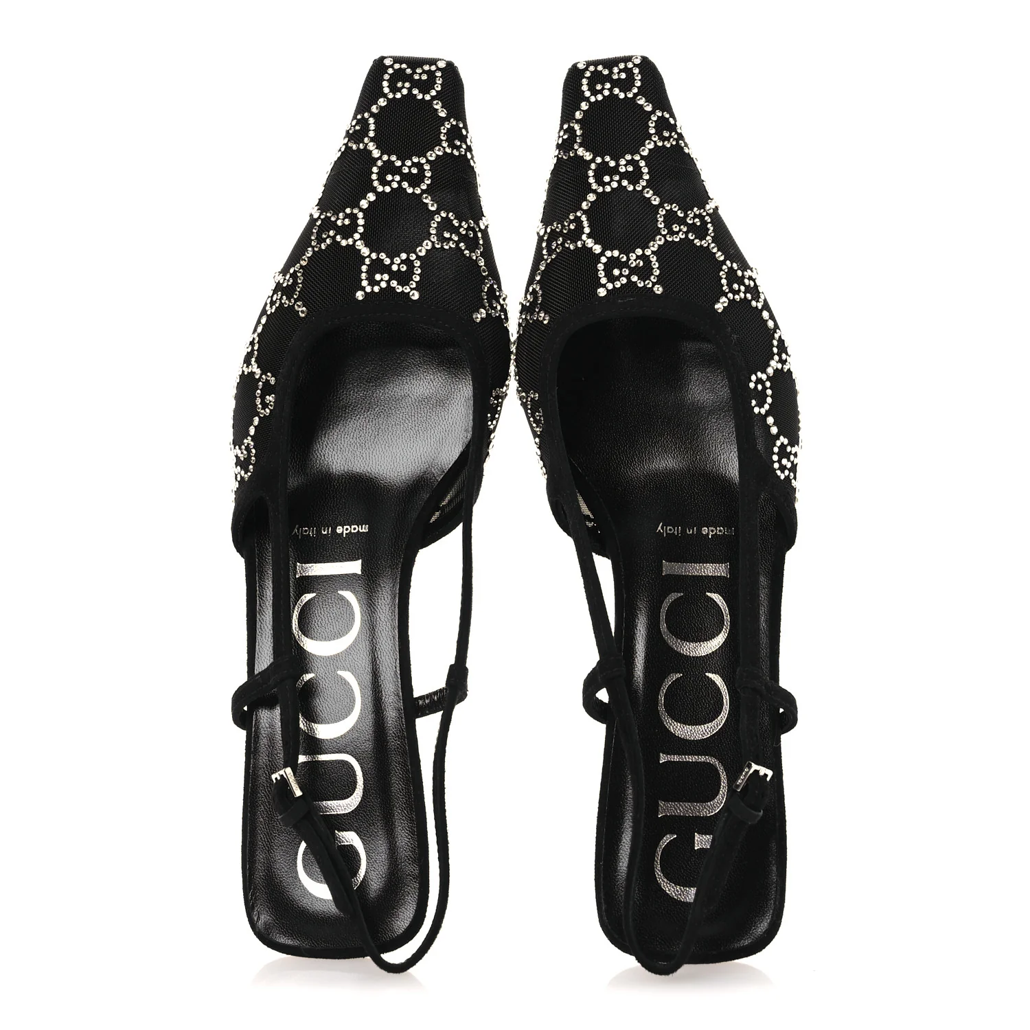 Tela Retino Kid Scamosciato Crystal GG Monogram Square G 35mm Slingback Pumps 38 Black - Image 2