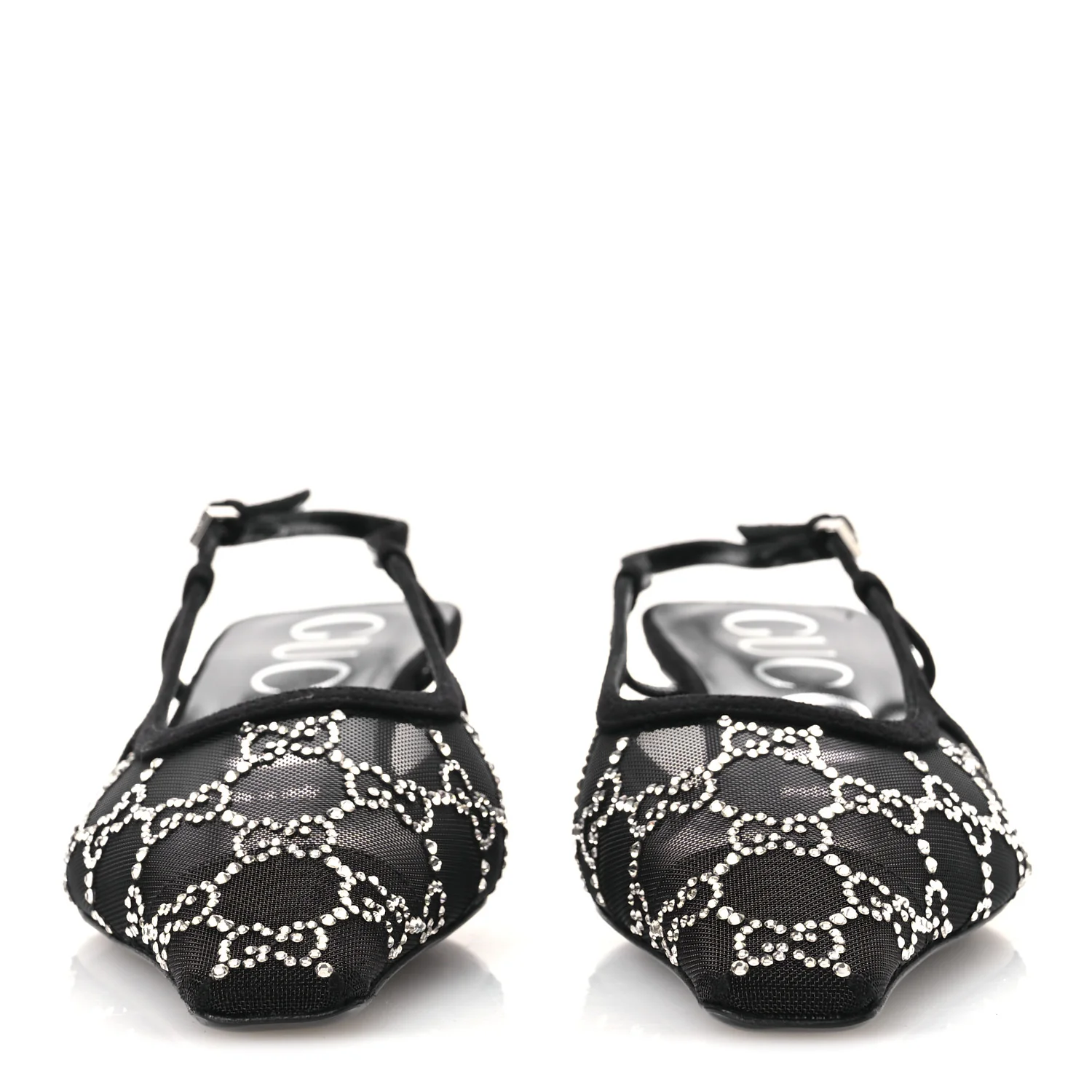 Tela Retino Kid Scamosciato Crystal GG Monogram Square G 35mm Slingback Pumps 38 Black - Image 3
