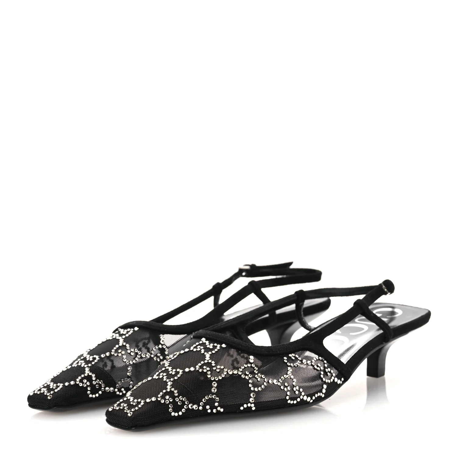 Tela Retino Kid Scamosciato Crystal GG Monogram Square G 35mm Slingback Pumps 38 Black - Image 4