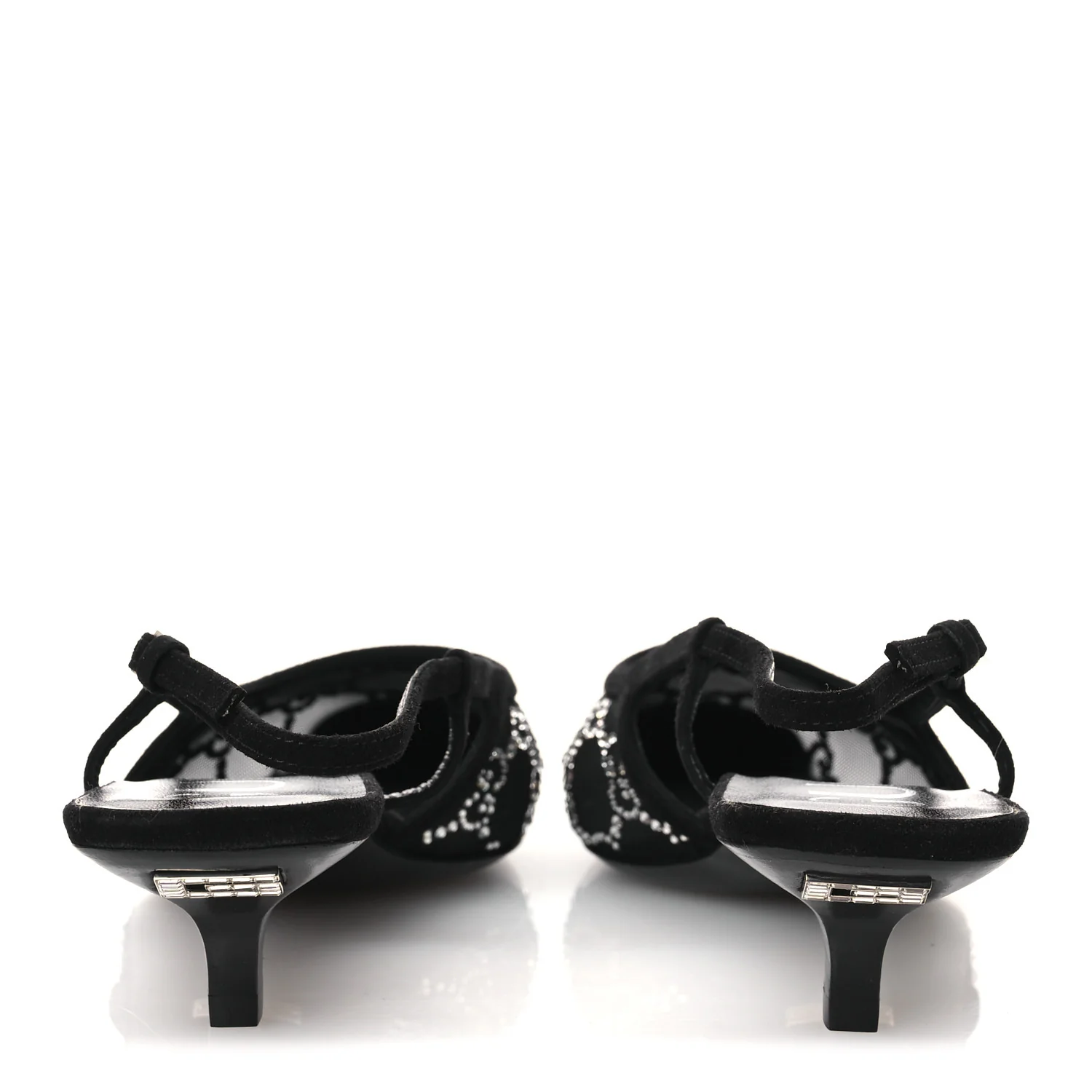 Tela Retino Kid Scamosciato Crystal GG Monogram Square G 35mm Slingback Pumps 38 Black - Image 6
