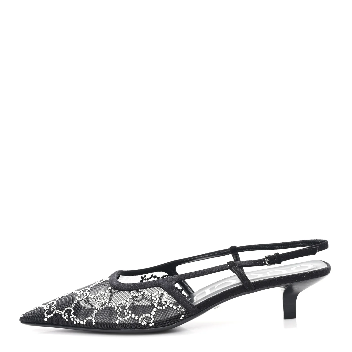 Tela Retino Kid Scamosciato Crystal GG Monogram Square G 35mm Slingback Pumps 39.5 Black