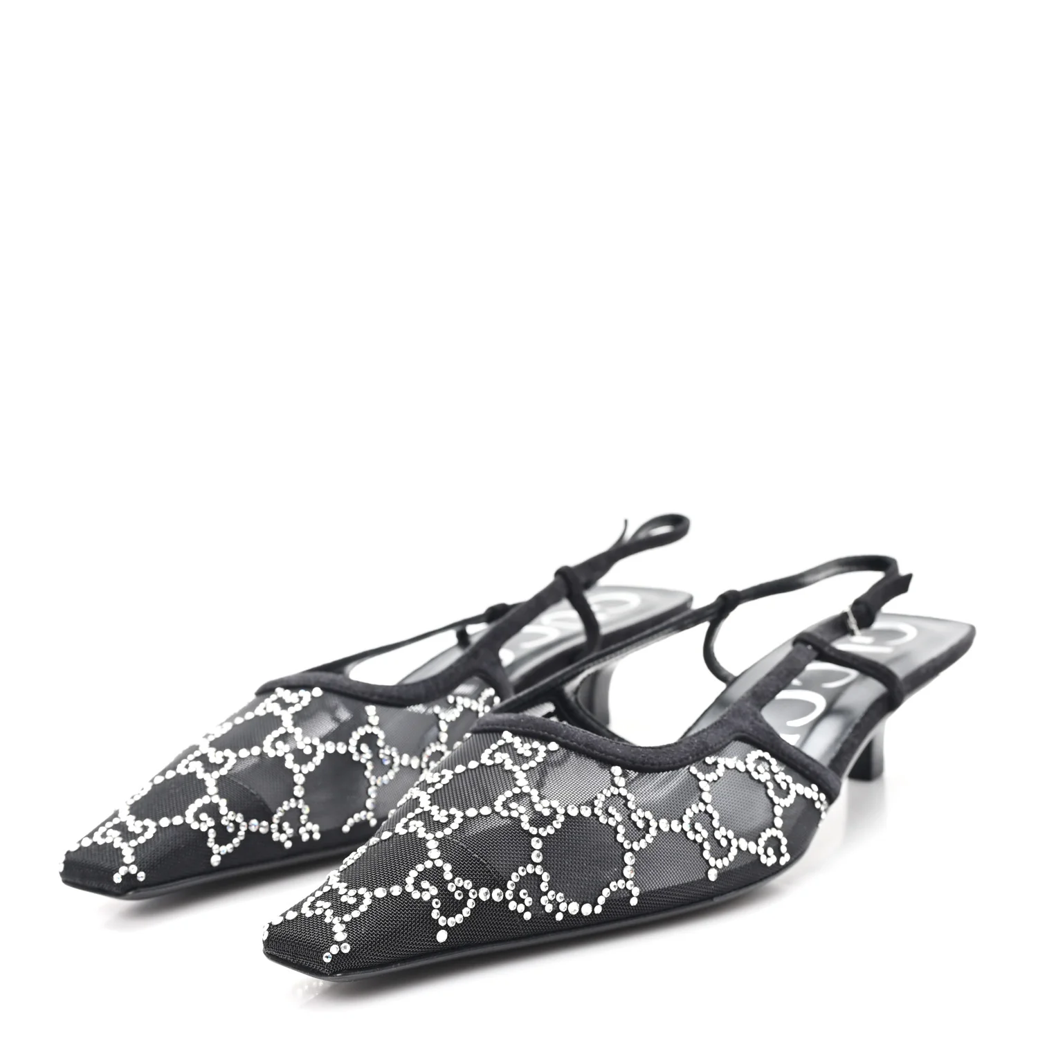 Tela Retino Kid Scamosciato Crystal GG Monogram Square G 35mm Slingback Pumps 39.5 Black - Image 4
