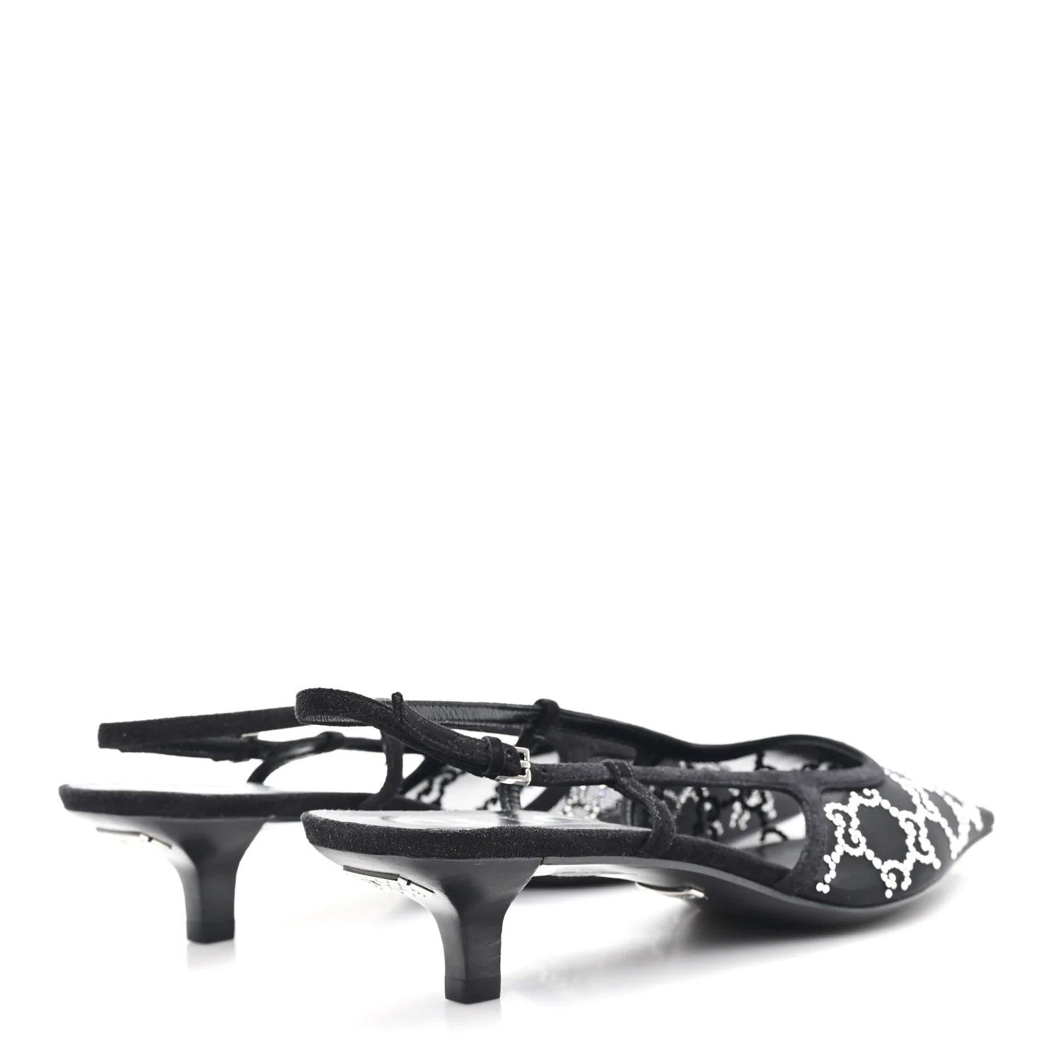 Tela Retino Kid Scamosciato Crystal GG Monogram Square G 35mm Slingback Pumps 39.5 Black - Image 5