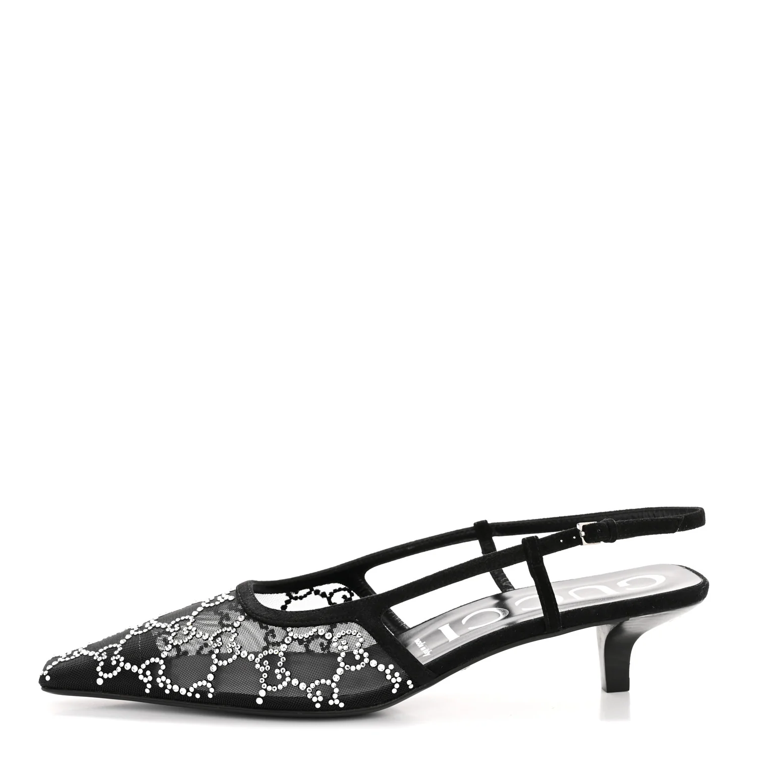 Tela Retino Kid Scamosciato Crystal GG Monogram Square G 35mm Slingback Pumps 40 Black