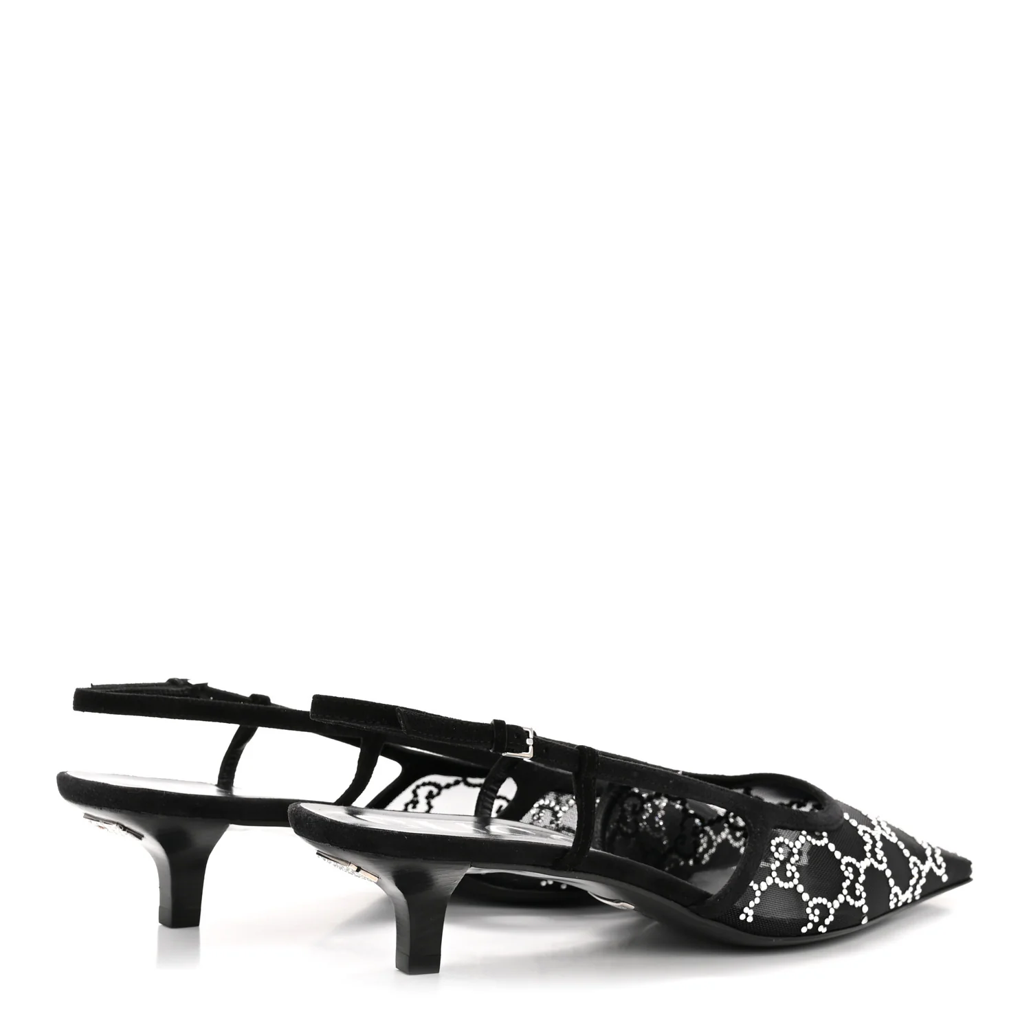 Tela Retino Kid Scamosciato Crystal GG Monogram Square G 35mm Slingback Pumps 40 Black - Image 5