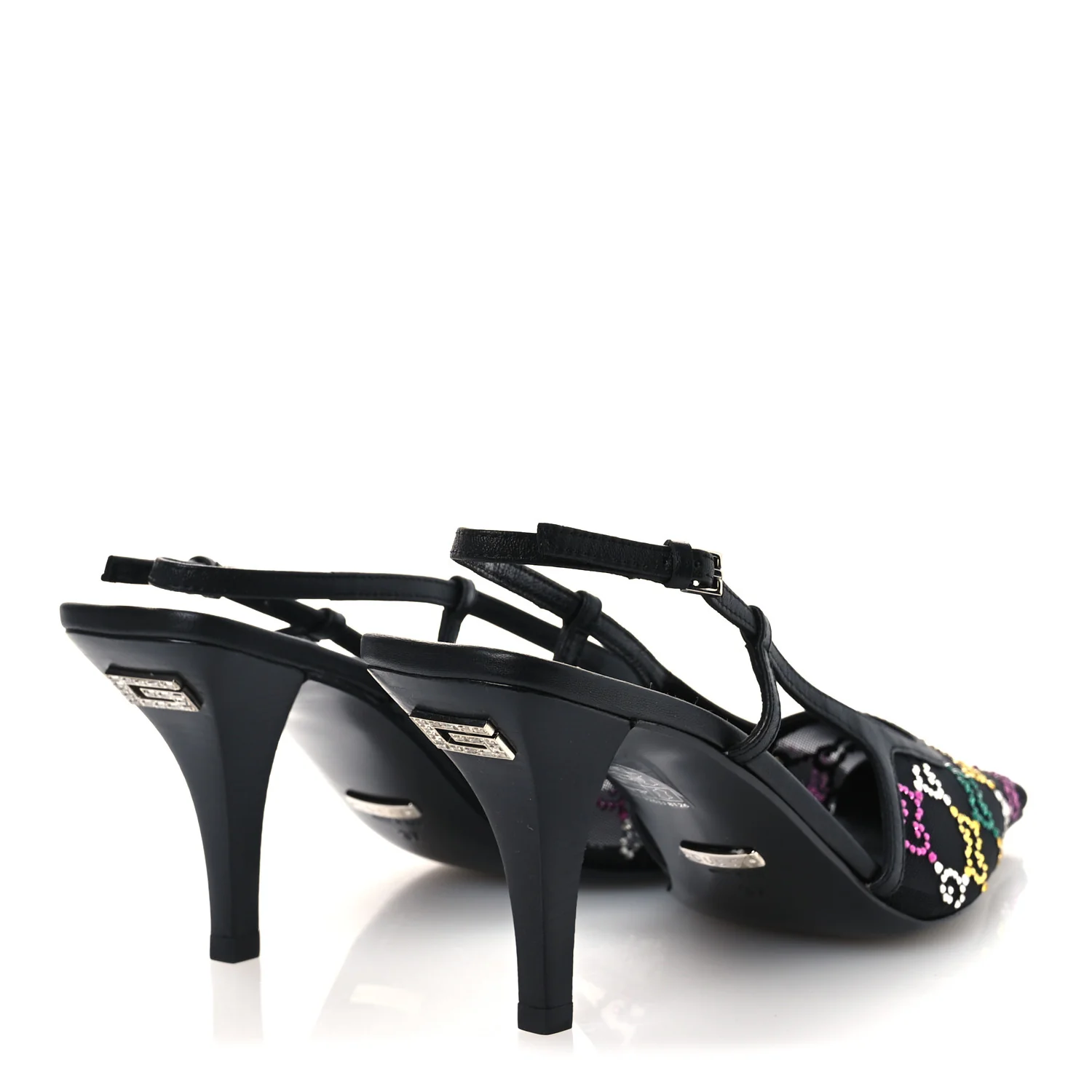 Tela Retino Nappa Charlotte Crystal GG Monogram Square G 75mm Slingback Pumps 37 Black - Image 5
